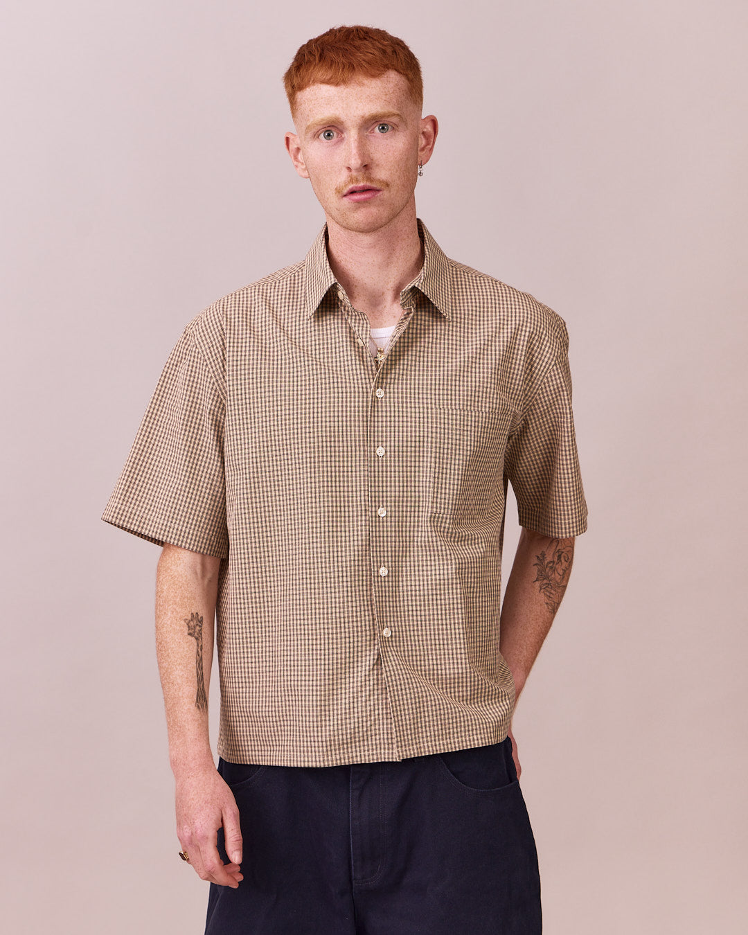SS Checkered Shirt - Warm Sand/Navy