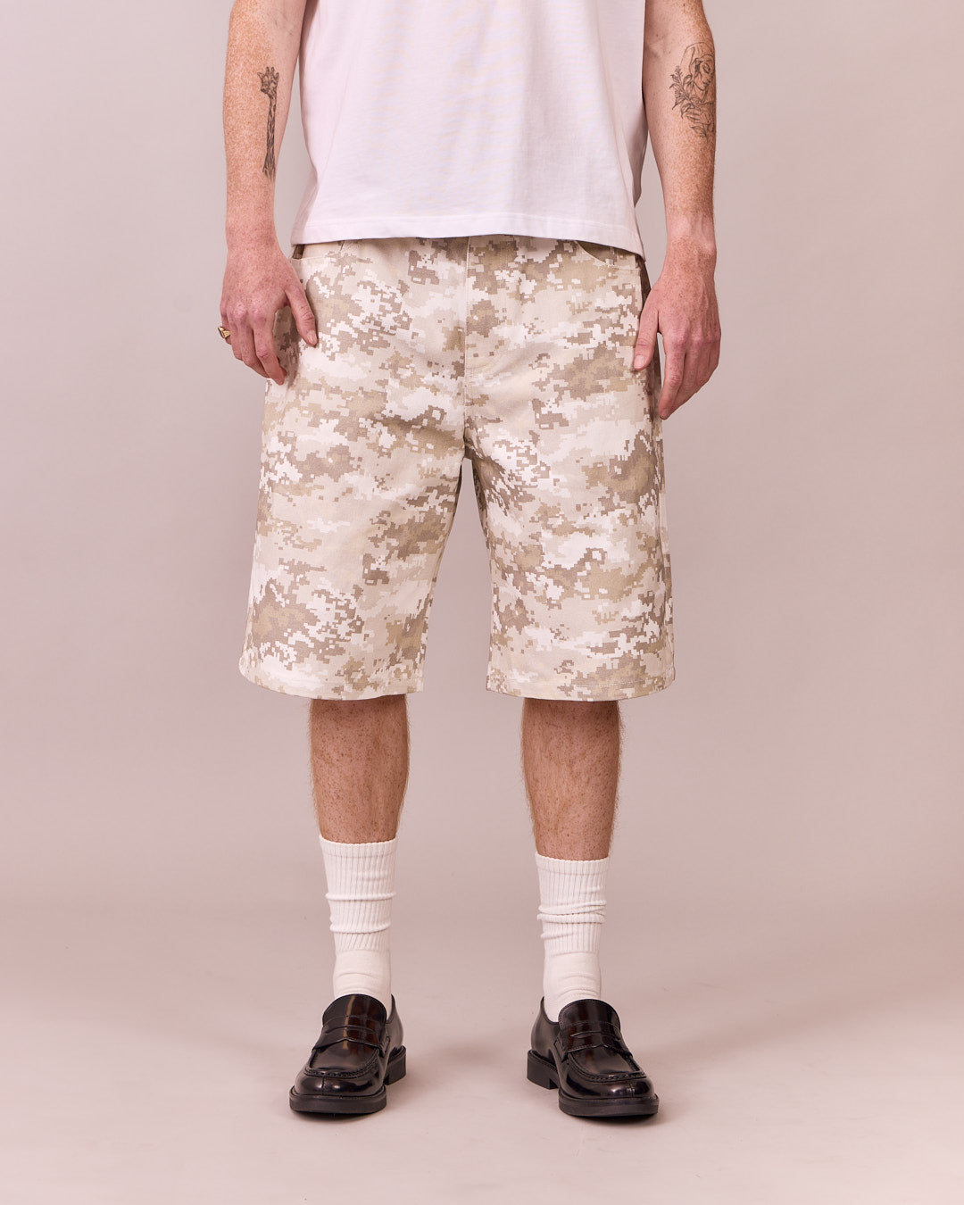 Baggy Canvas Jorts - Beige Camo