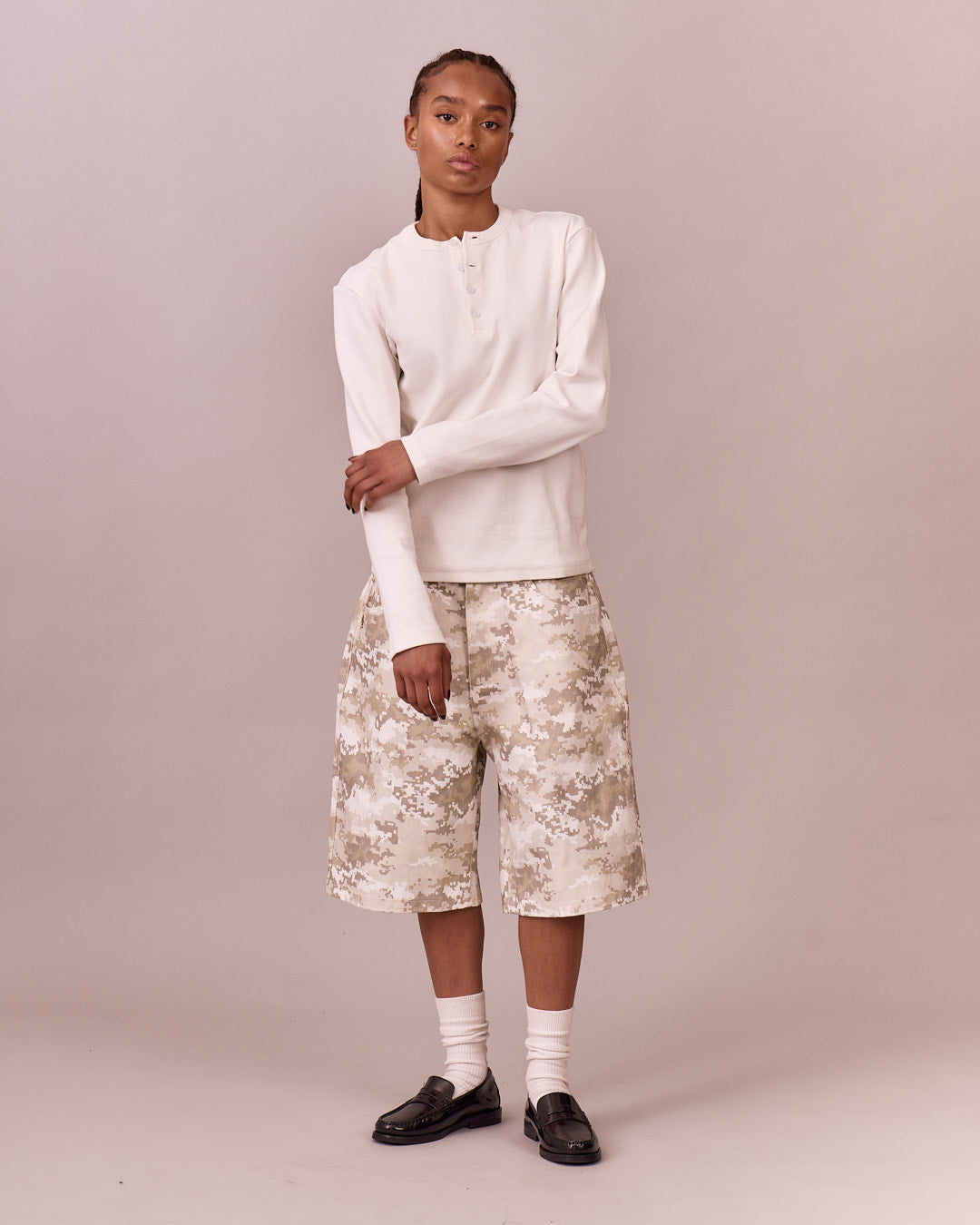 Baggy Canvas Jorts - Beige Camo