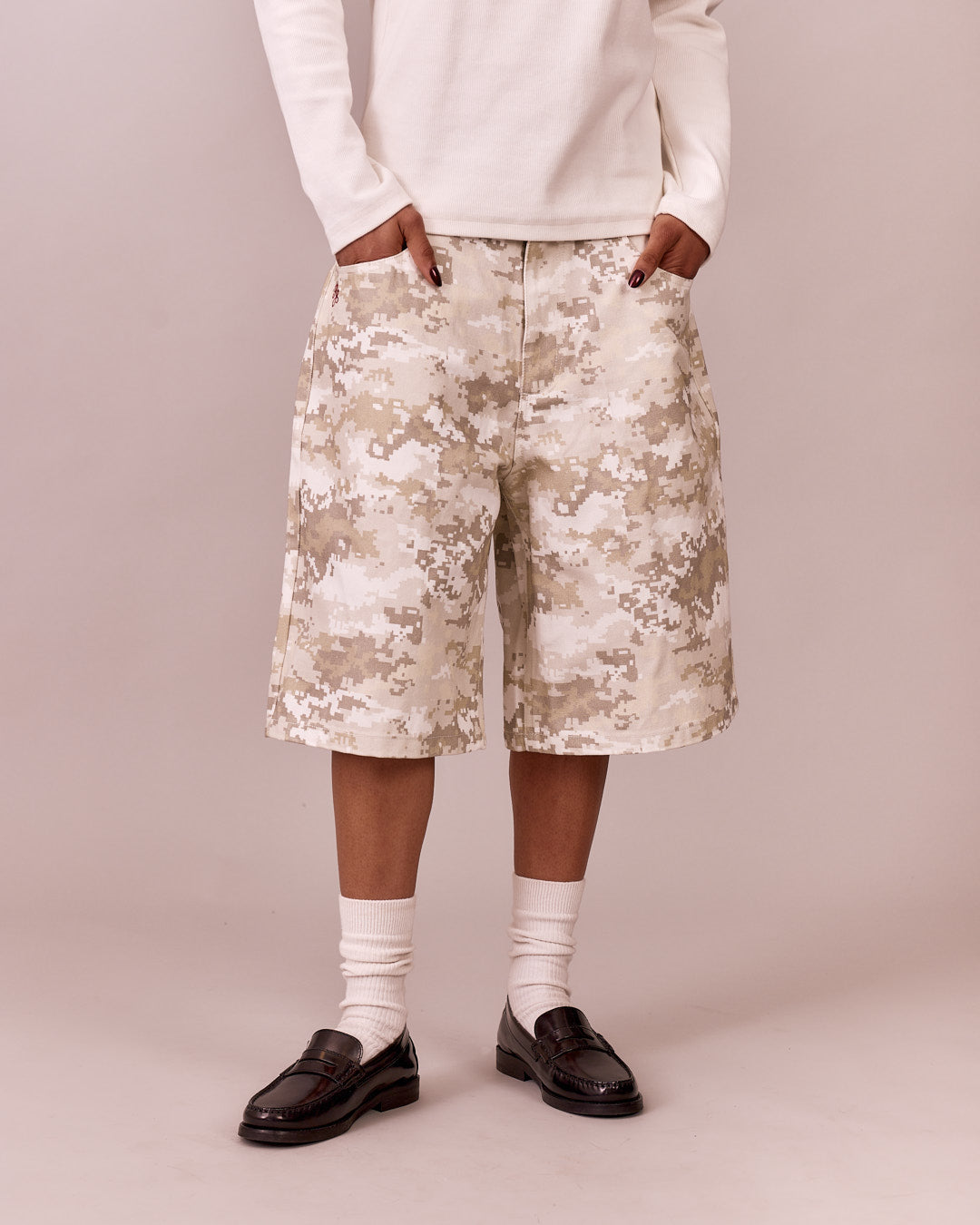 Baggy Canvas Jorts - Beige Camo