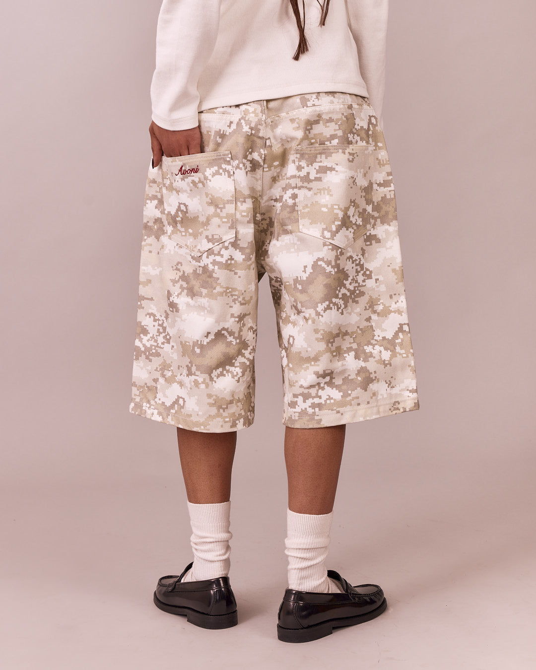 Baggy Canvas Jorts - Beige Camo
