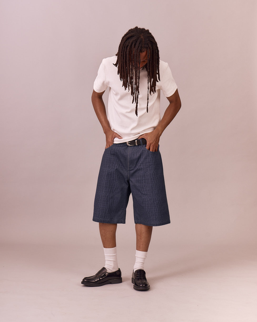 Baggy Canvas Jorts - Blue Croc