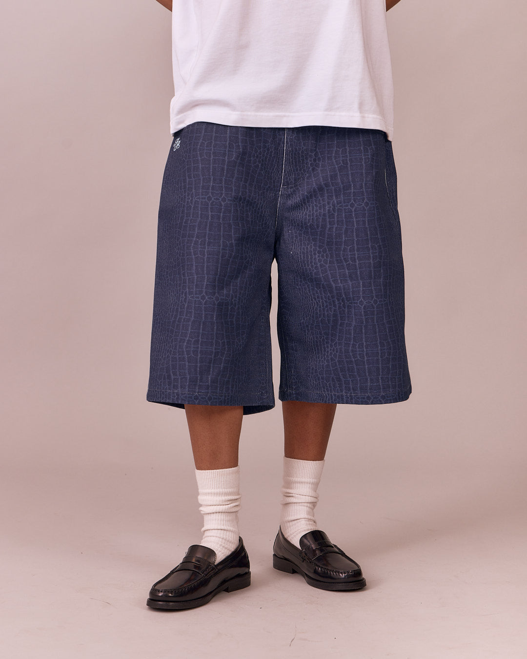 Baggy Canvas Jorts - Blue Croc