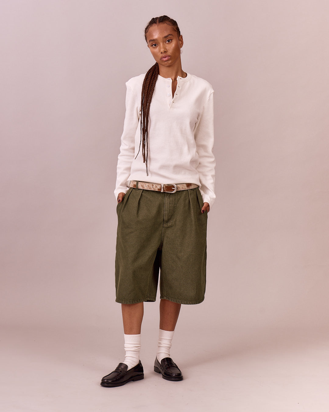 Baggy Pleated Jorts - Green