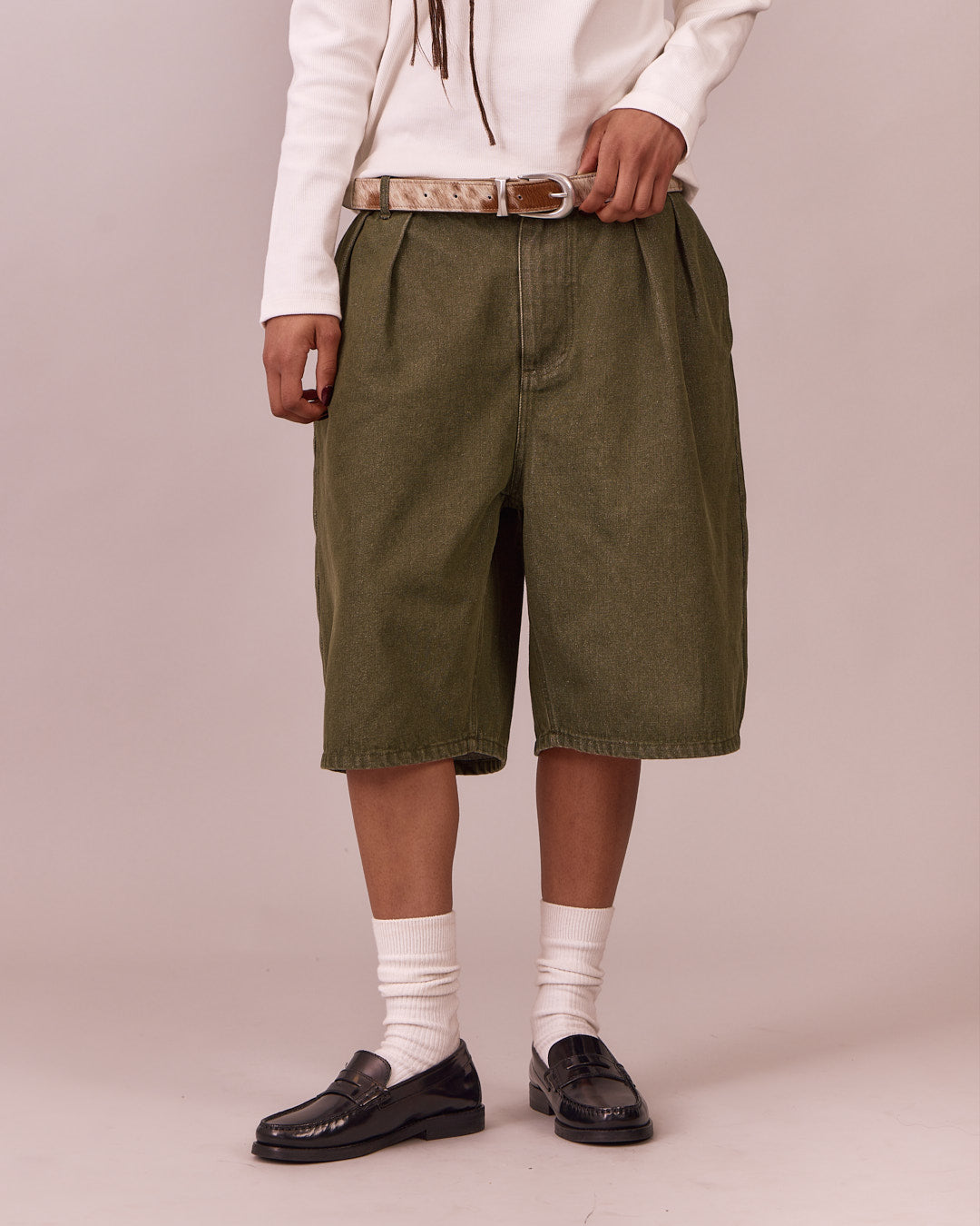 Baggy Pleated Jorts - Green