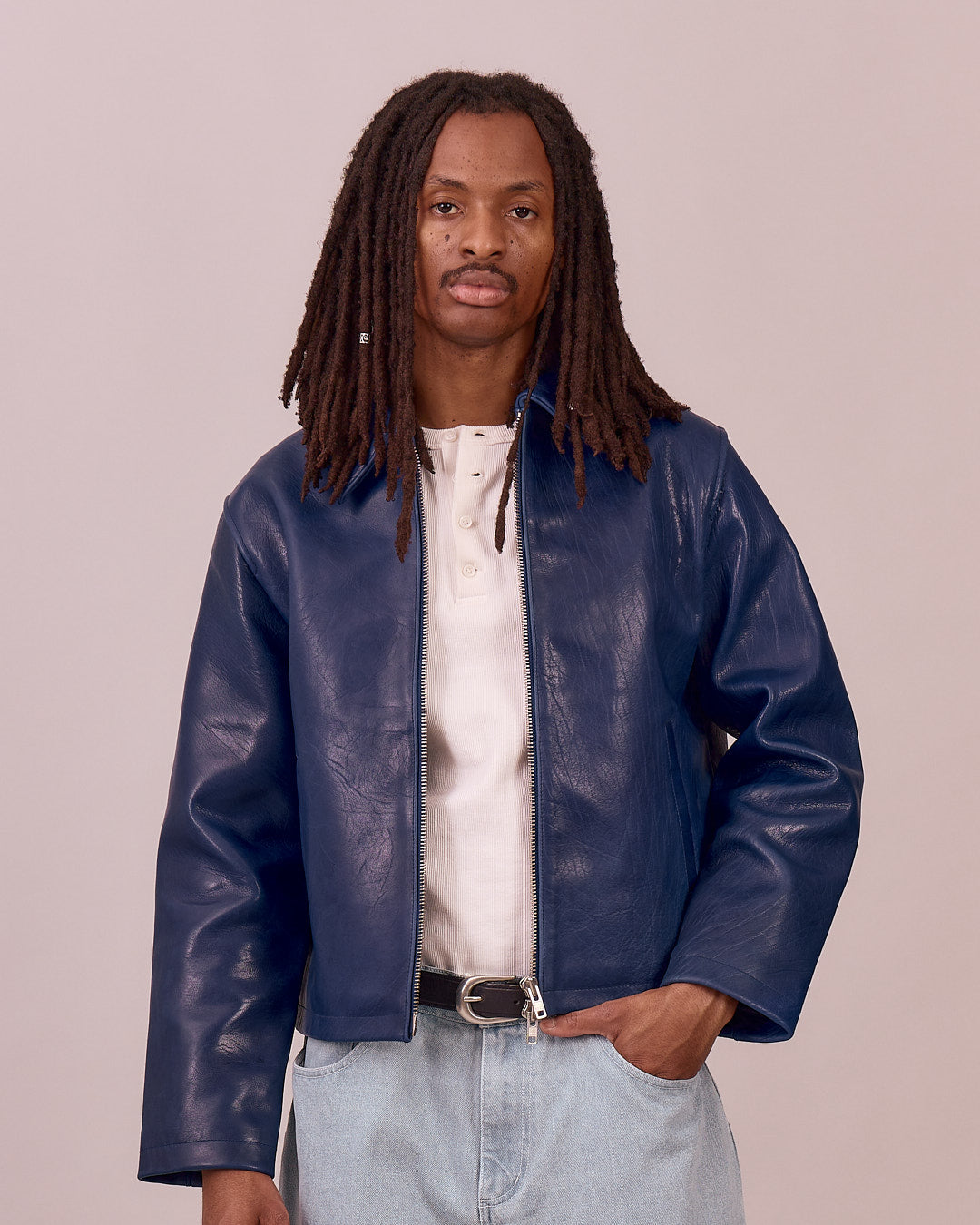 High Gloss Leather Jacket - Blue