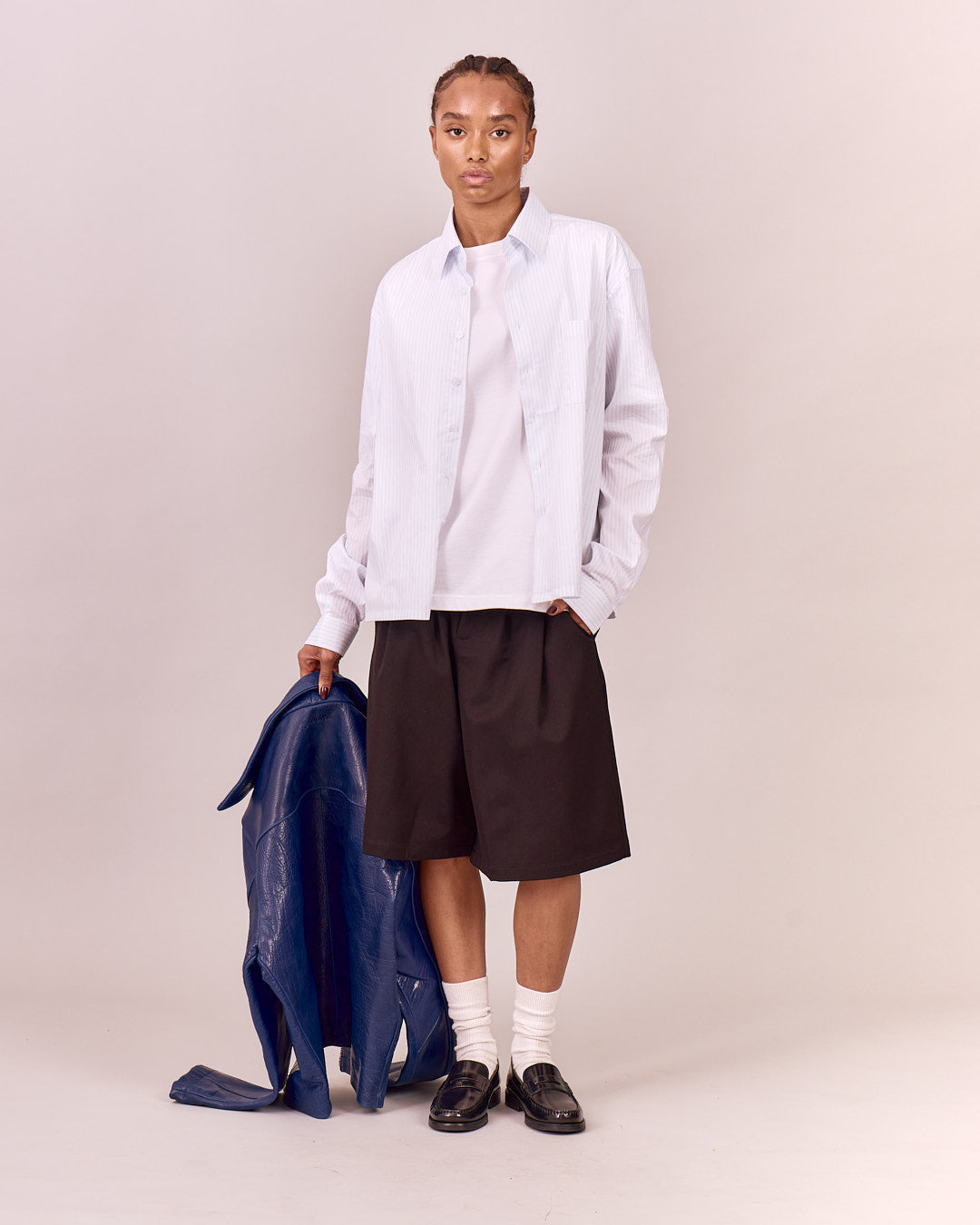 LS Striped Shirt - White w. Blue Stripe