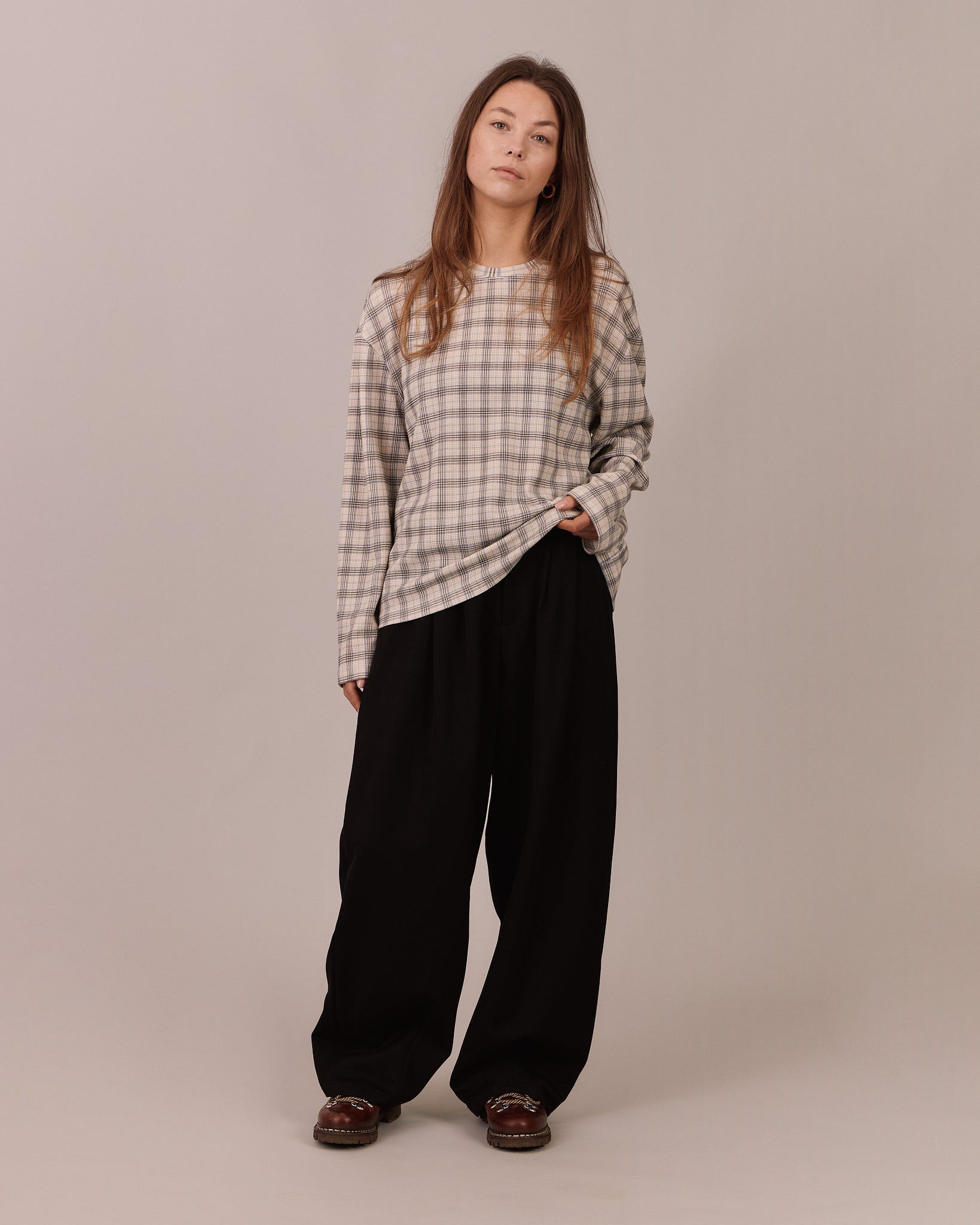 Classic LS Waffle Tee - Blue Check