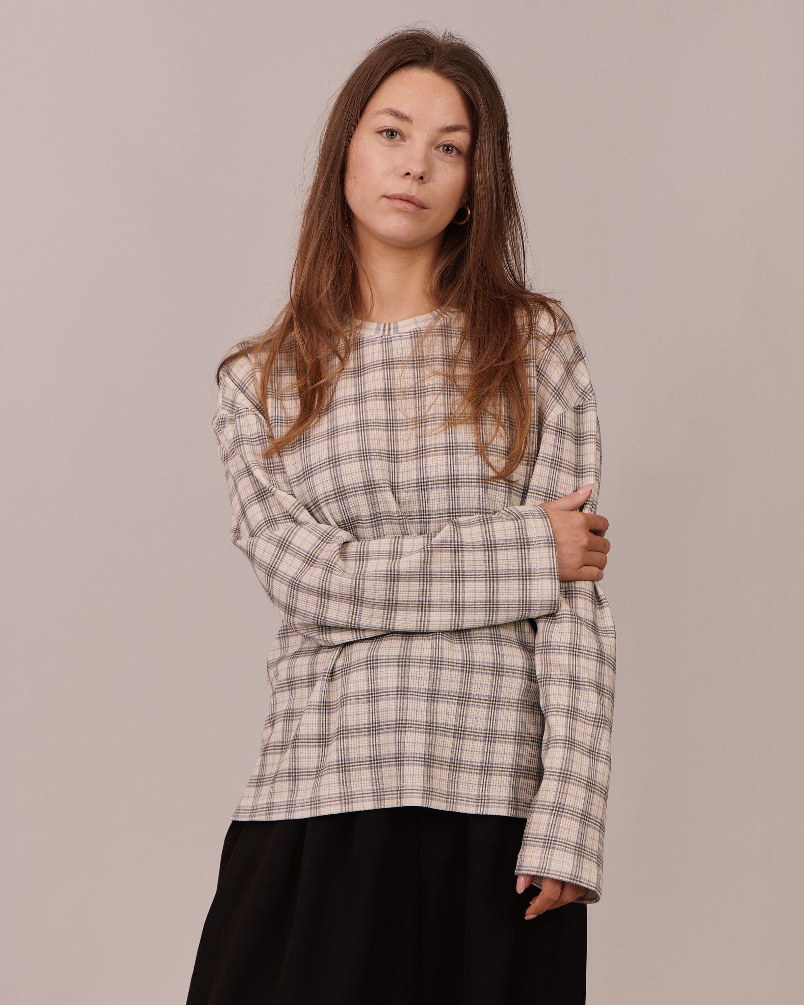 Classic LS Waffle Tee - Blue Check