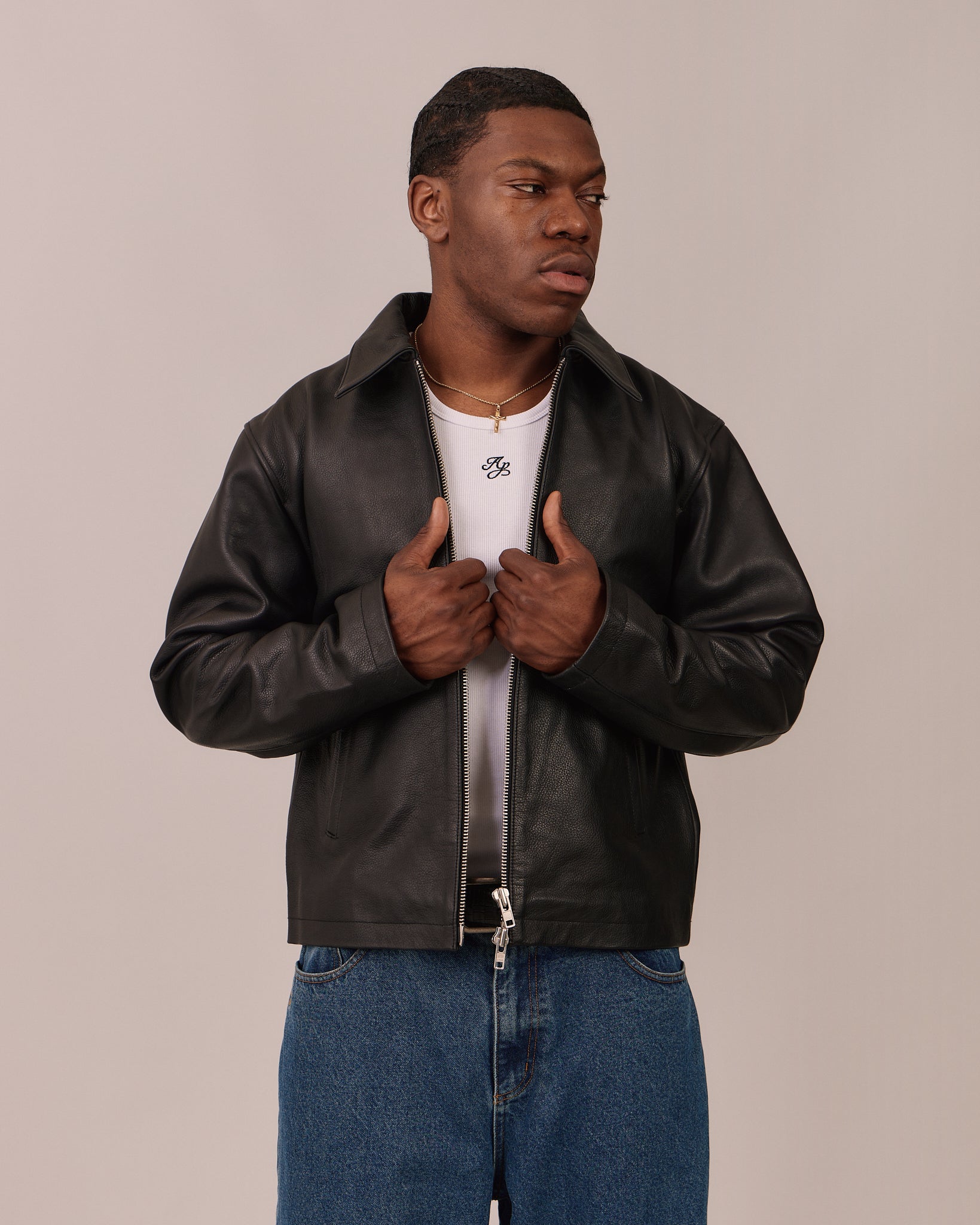 Pebbled Leather Jacket - Black