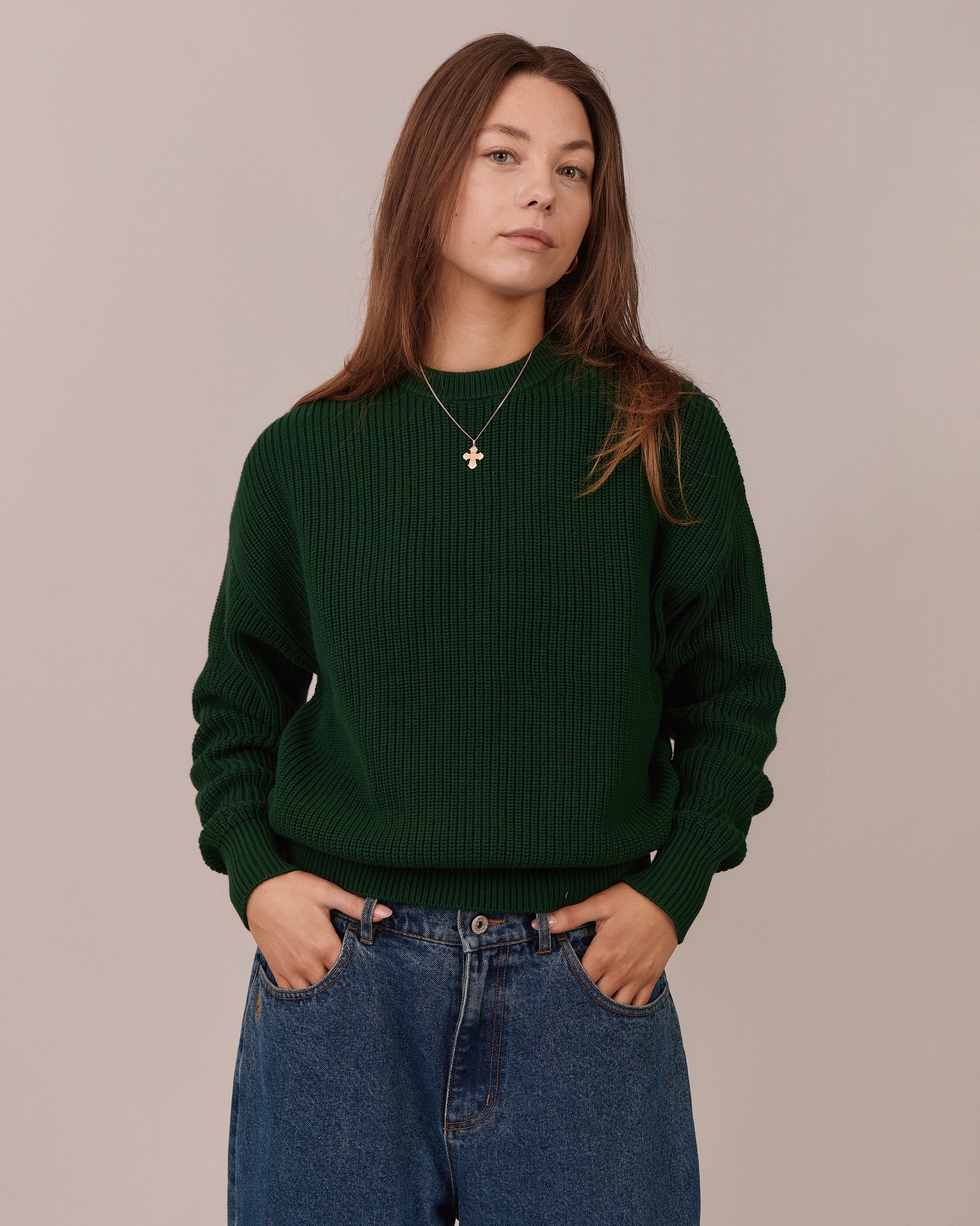 Fisherman O Neck Knit - Dark Green