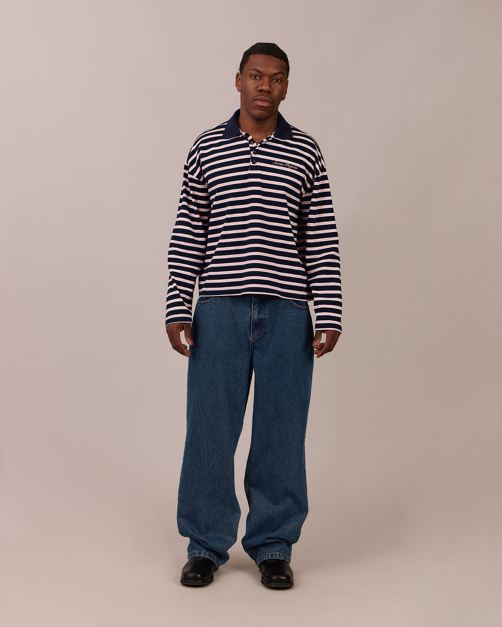 LS Polo Shirt - Navy/Pink Stripe