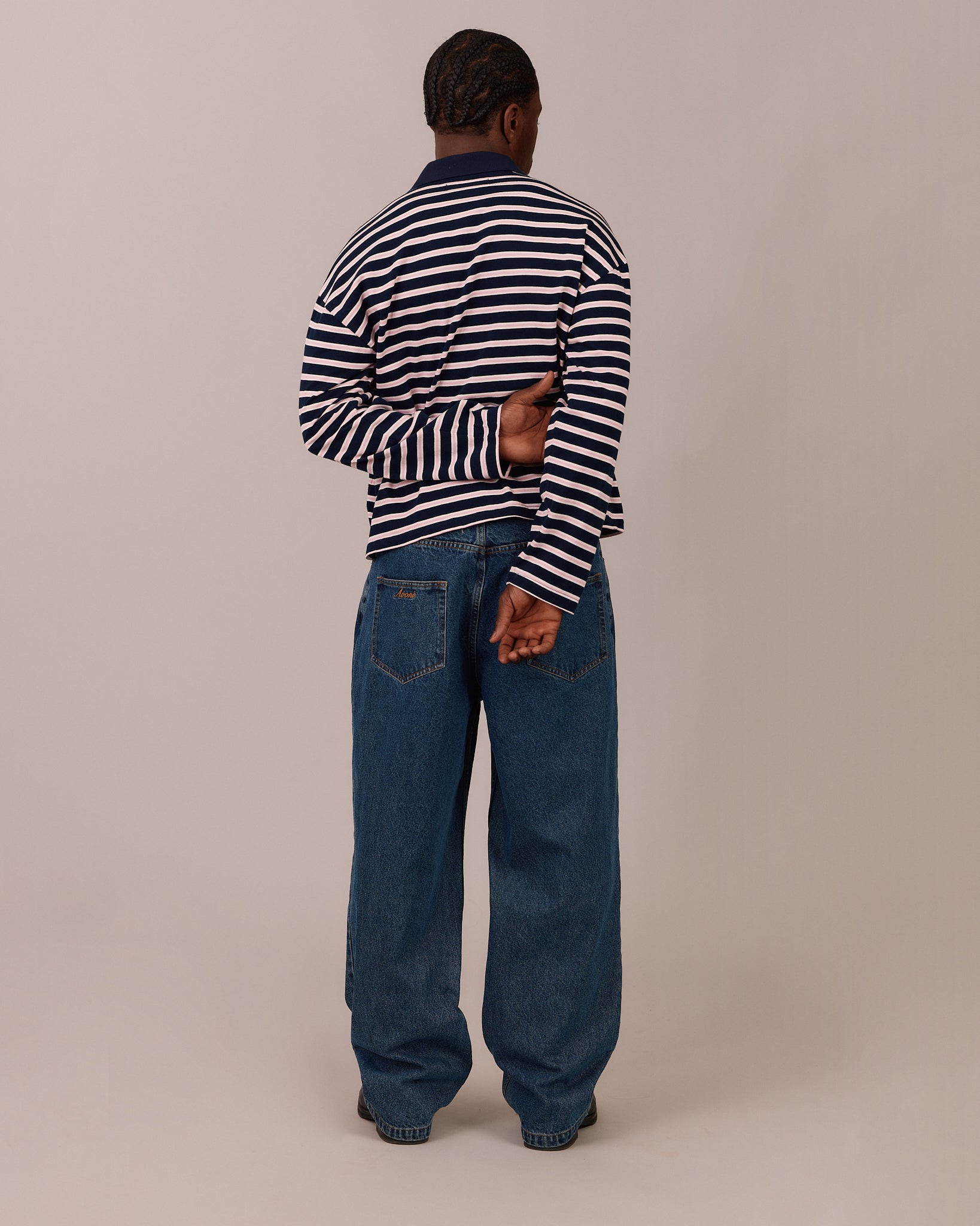 LS Polo Shirt - Navy/Pink Stripe