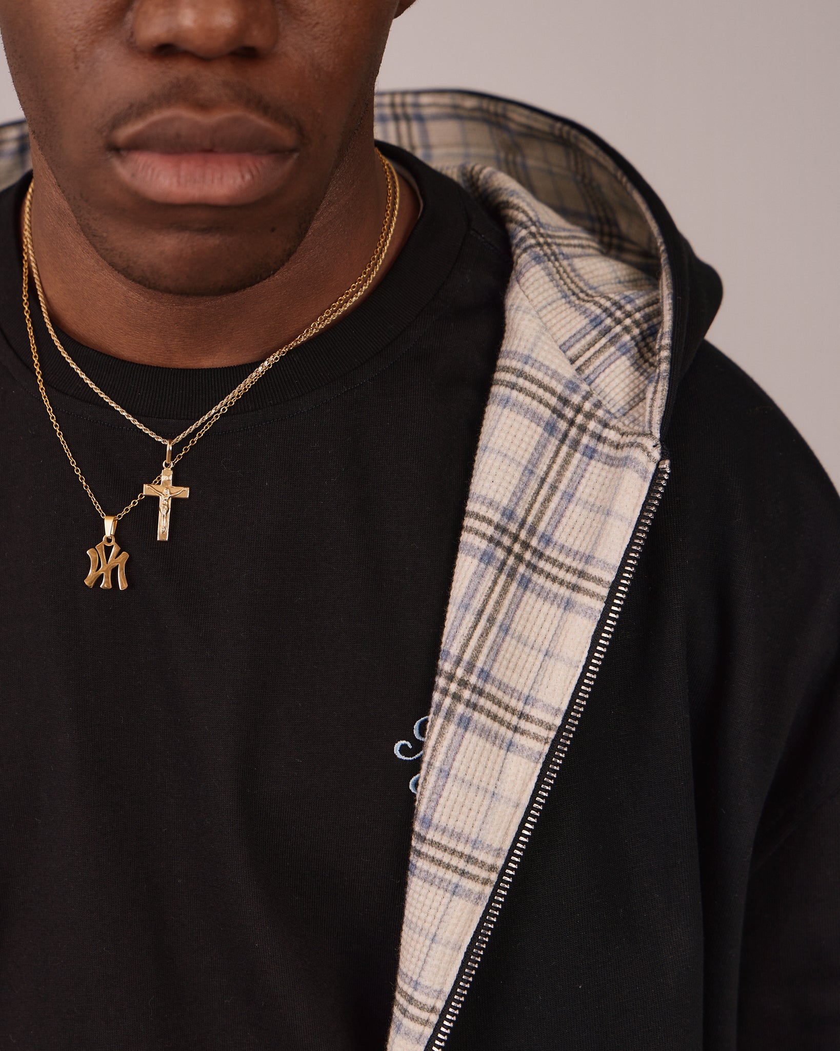 Reversible Zip Hoodie - Black/Check