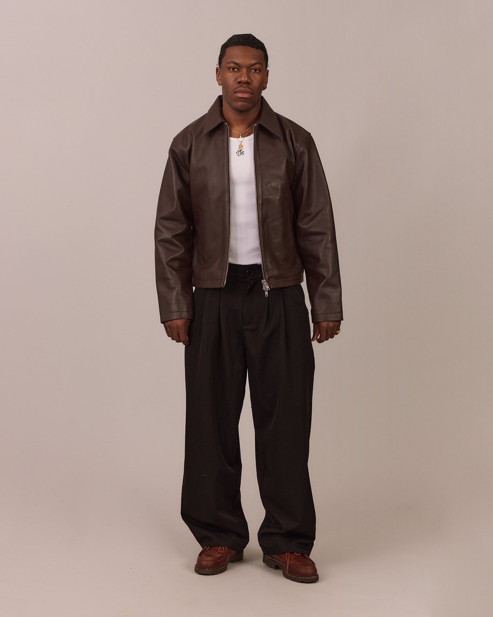 Pebbled Leather Jacket - Brown