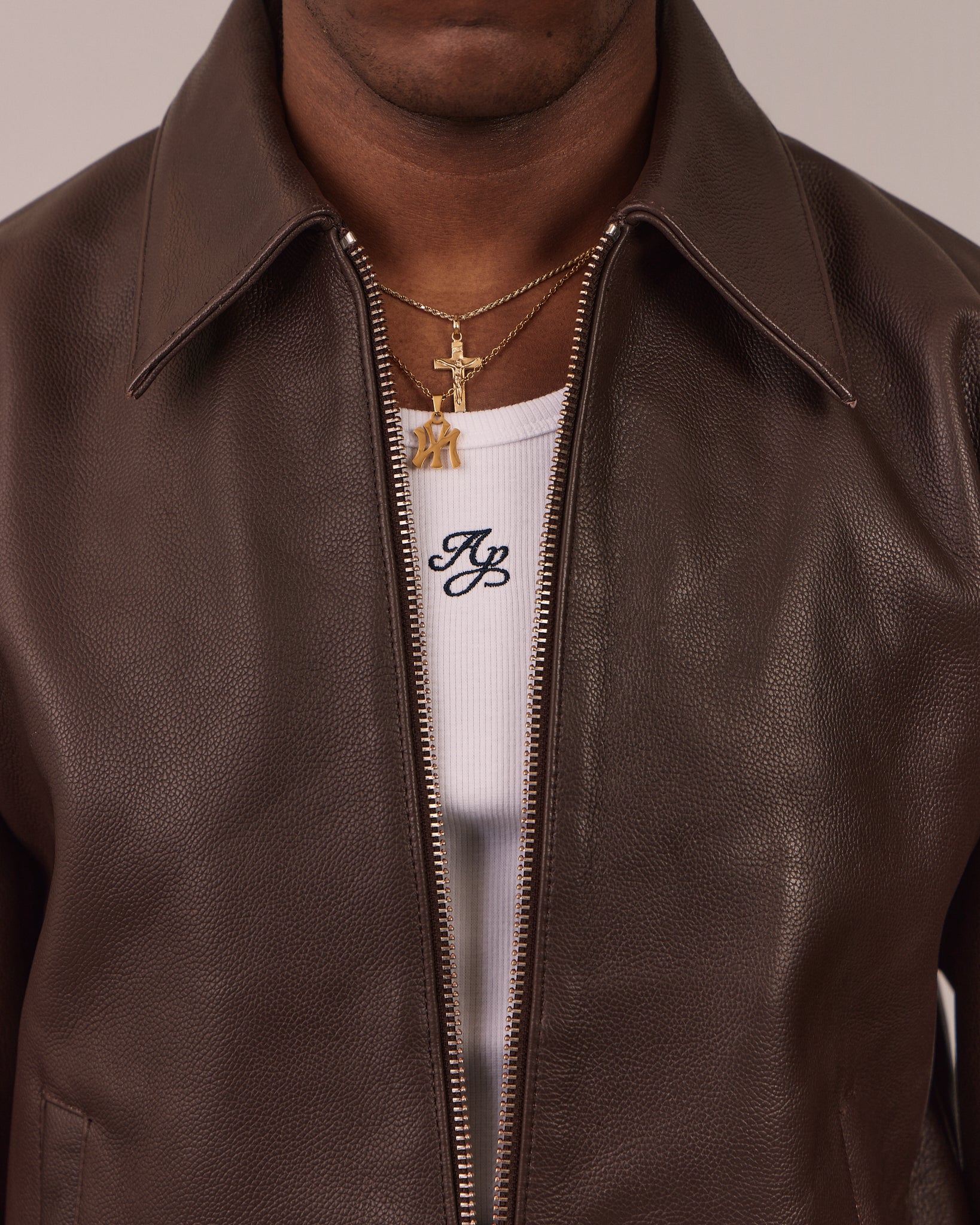 Pebbled Leather Jacket - Brown