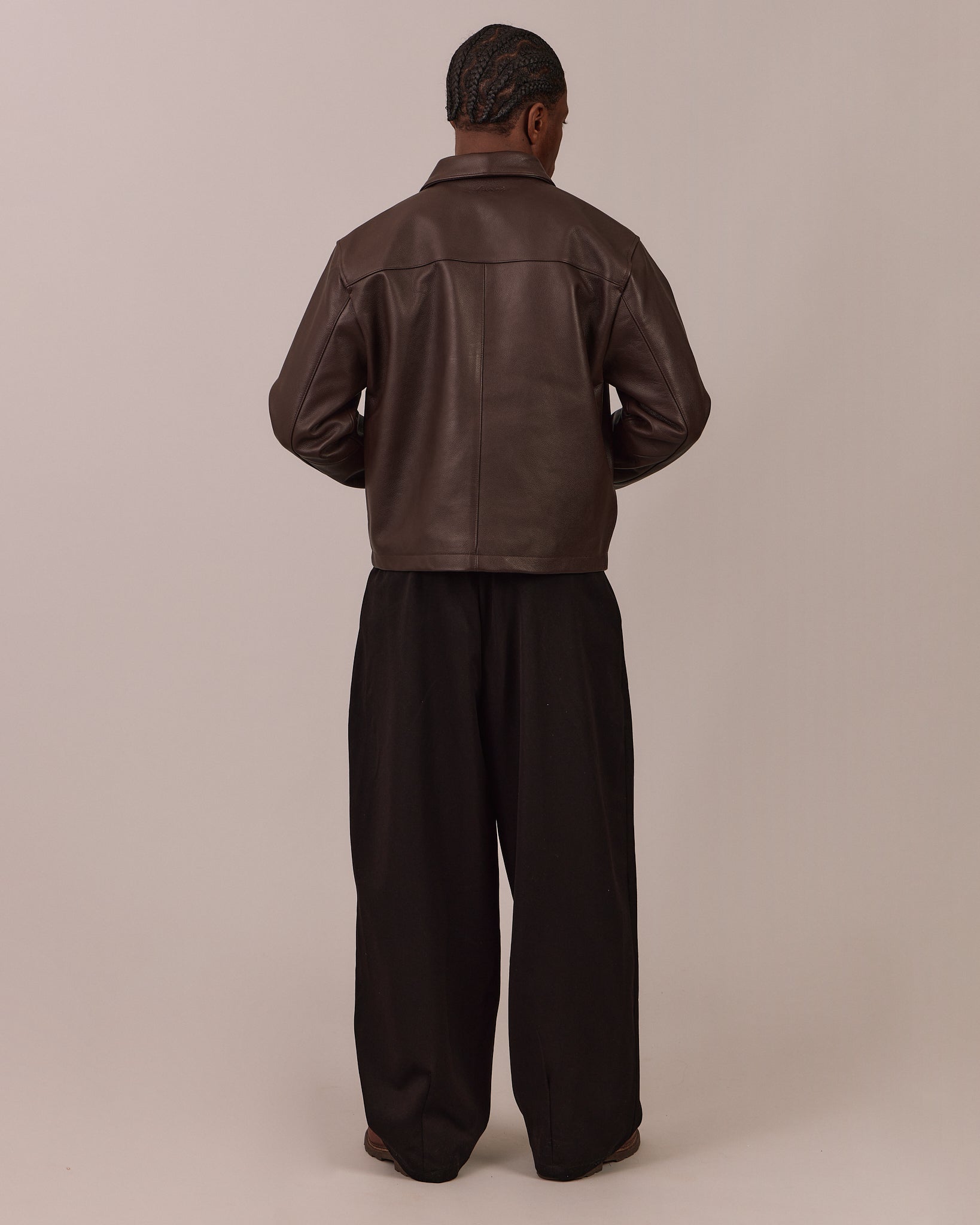 Pebbled Leather Jacket - Brown