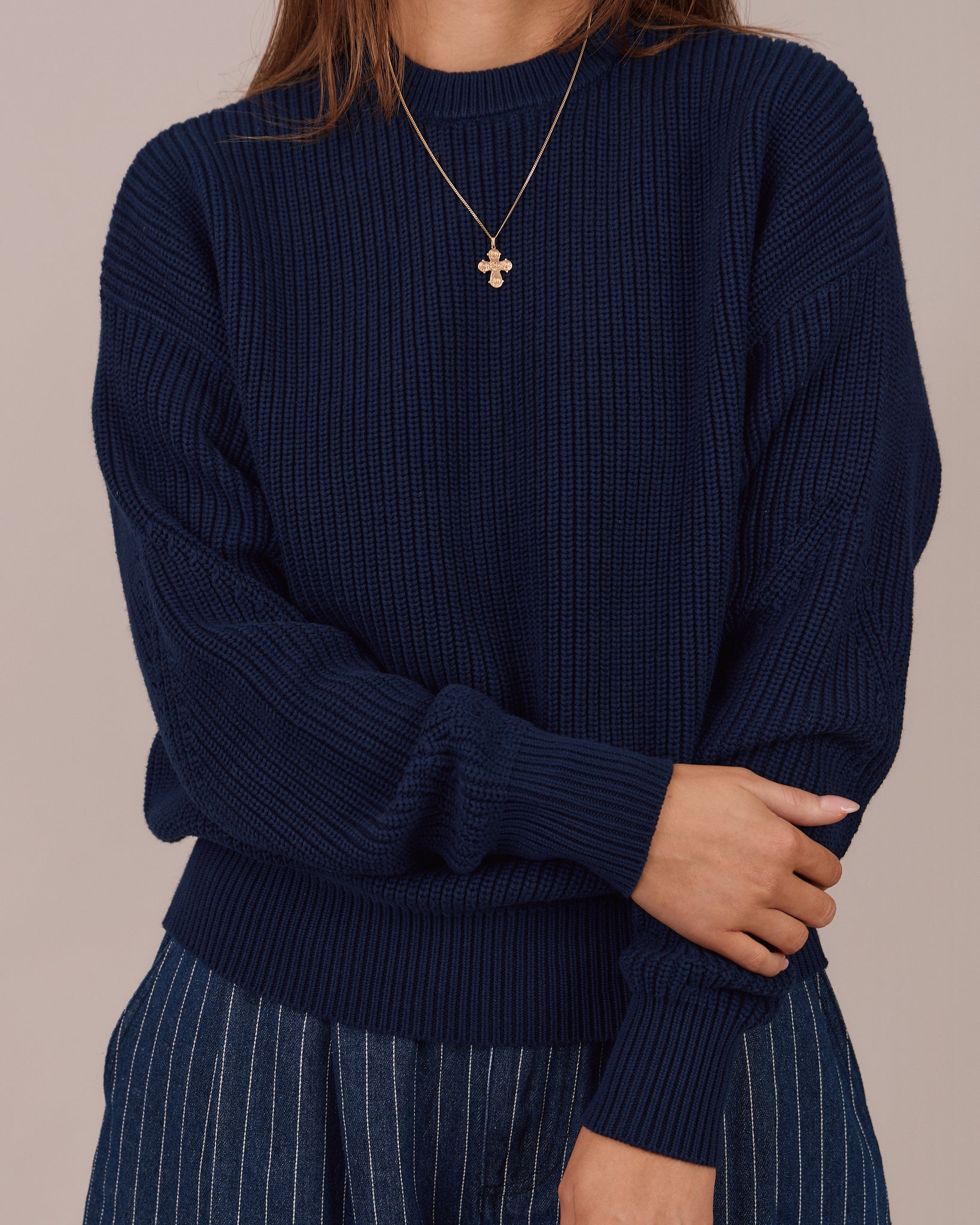 Fisherman O Neck Knit - Navy