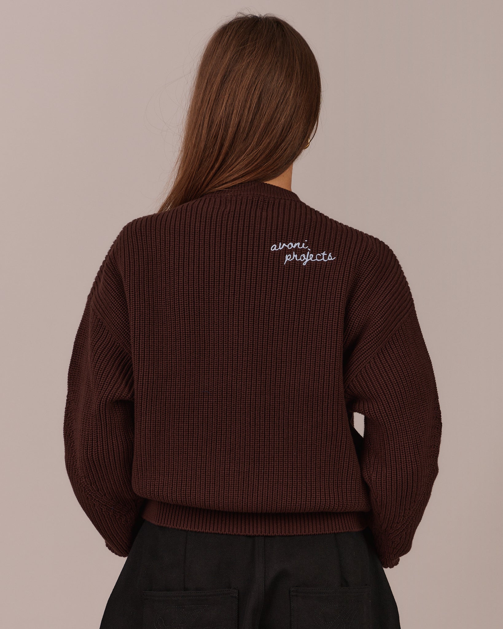 Fisherman O Neck Knit - Dark Brown