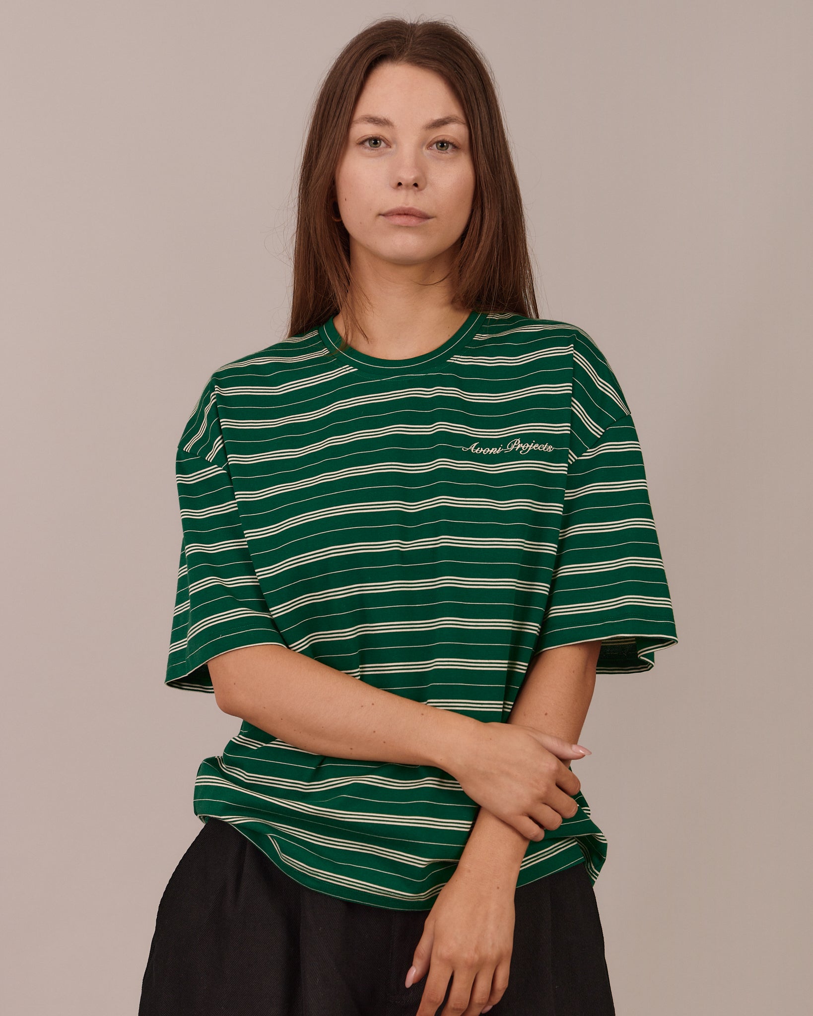 Boxy SS Tee - Green Stripe