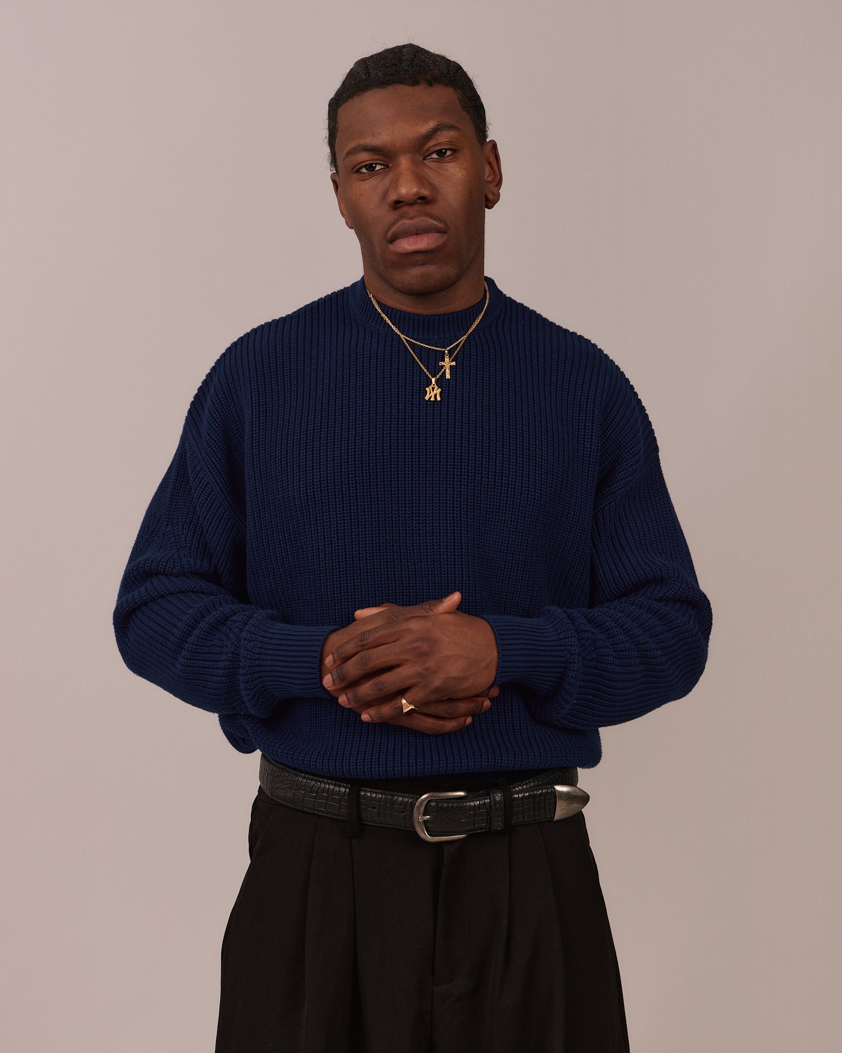 Fisherman O Neck Knit - Navy