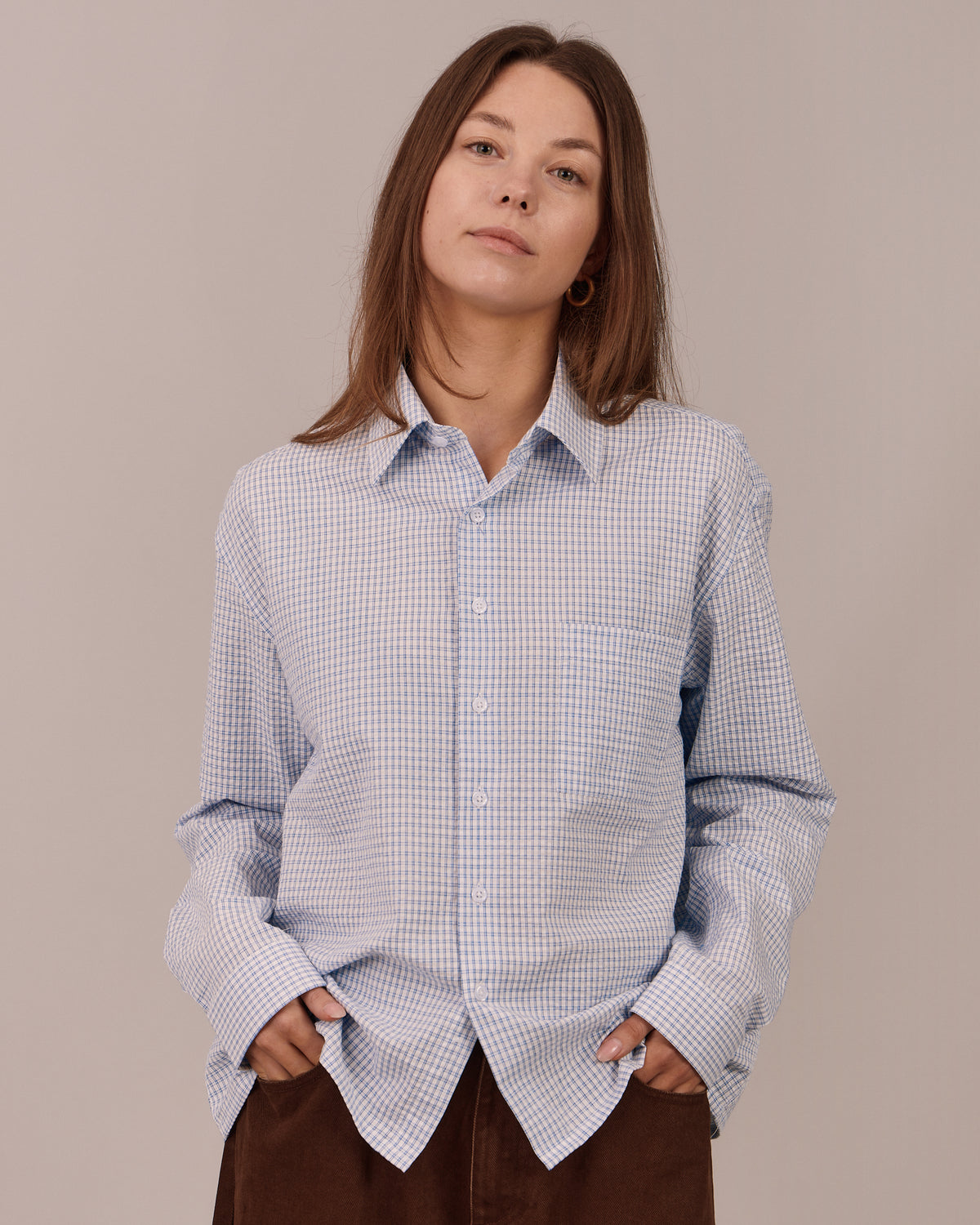 LS Checkered Shirt - Button Up SPBL - Blue/White