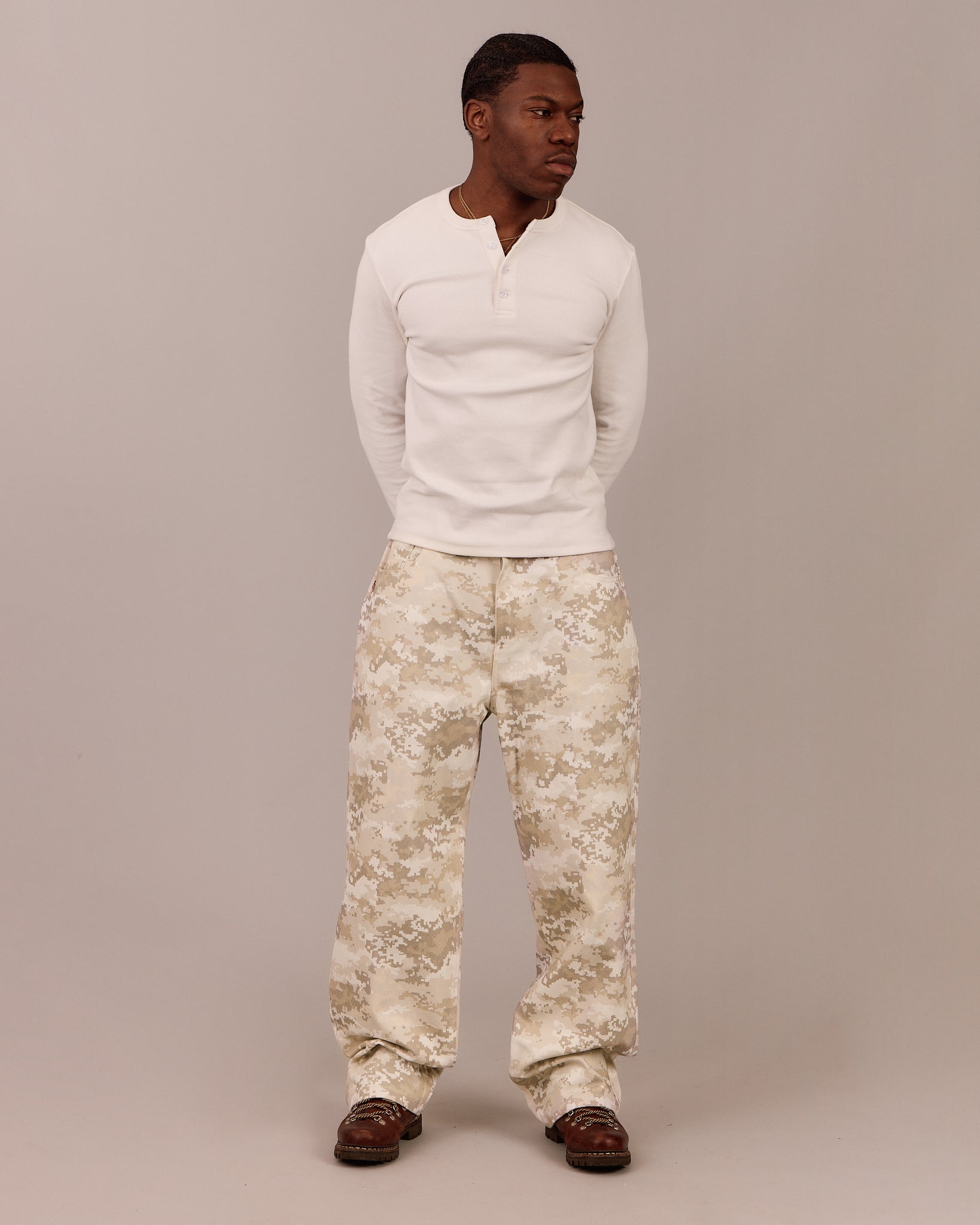 Baggy Canvas Pants - Beige Camo