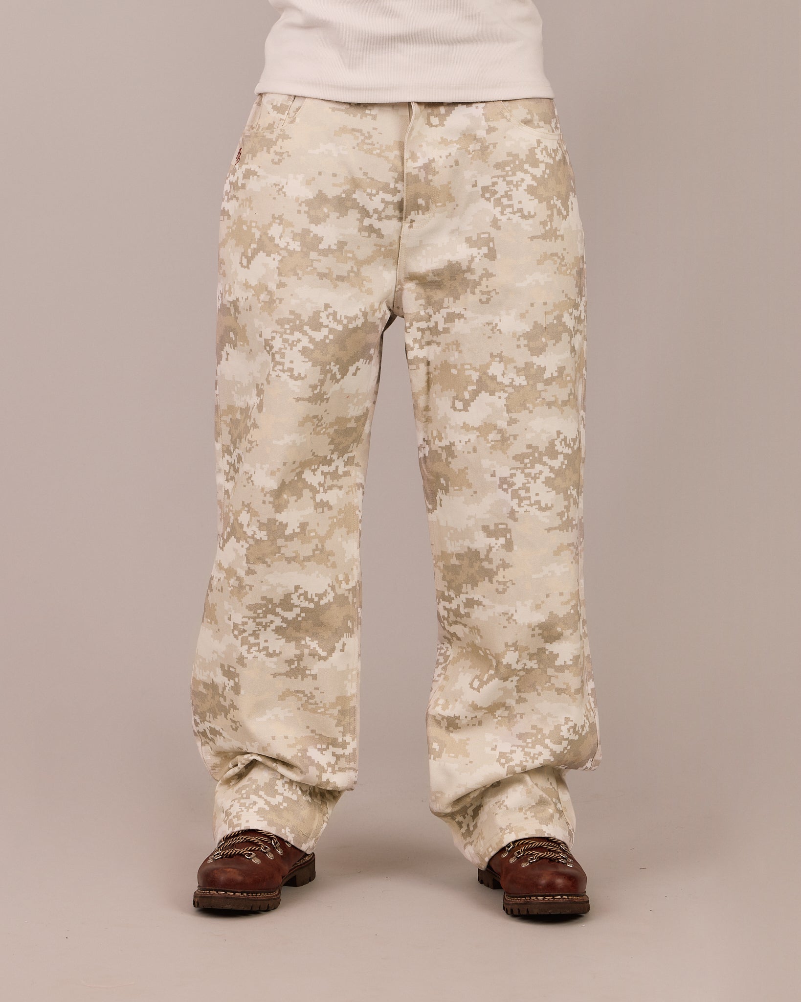 Baggy Canvas Pants - Beige Camo
