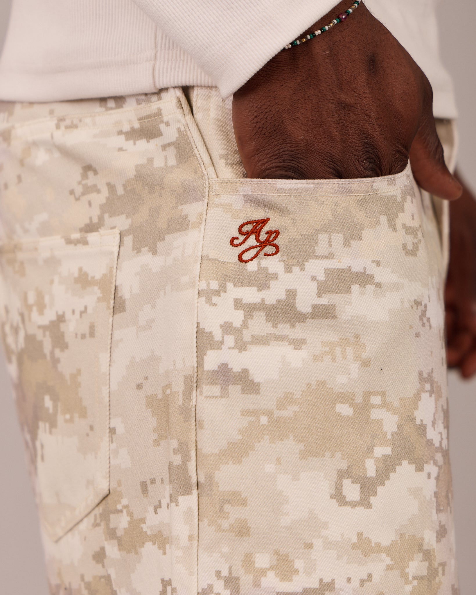 Baggy Canvas Pants - Beige Camo