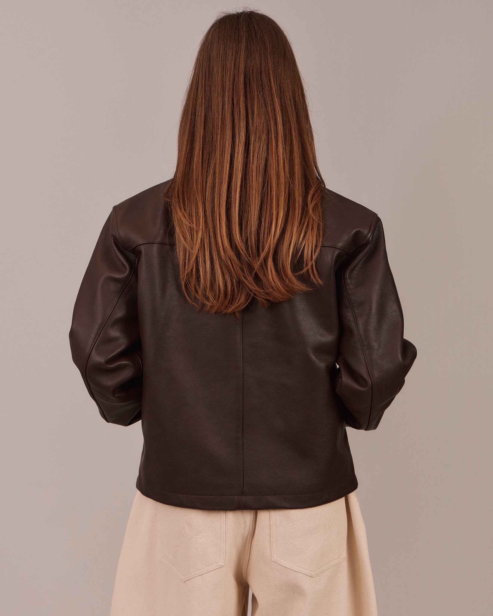 Pebbled Leather Jacket - Brown