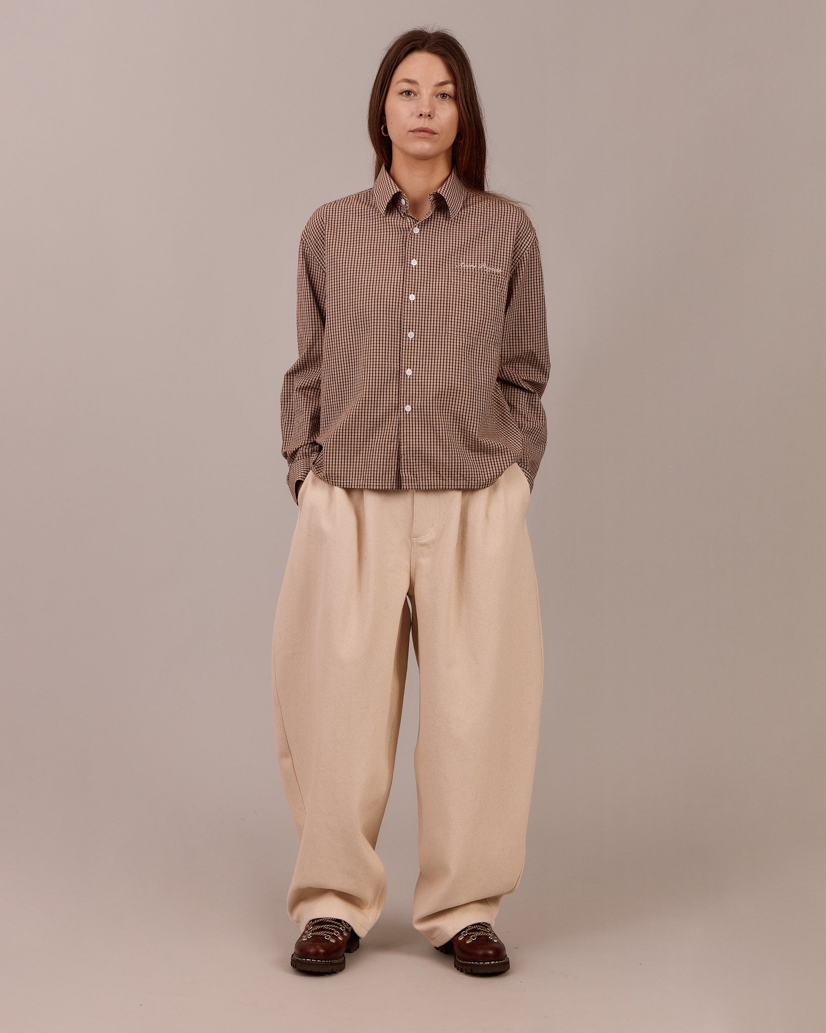 Baggy Pleated Jeans - Beige