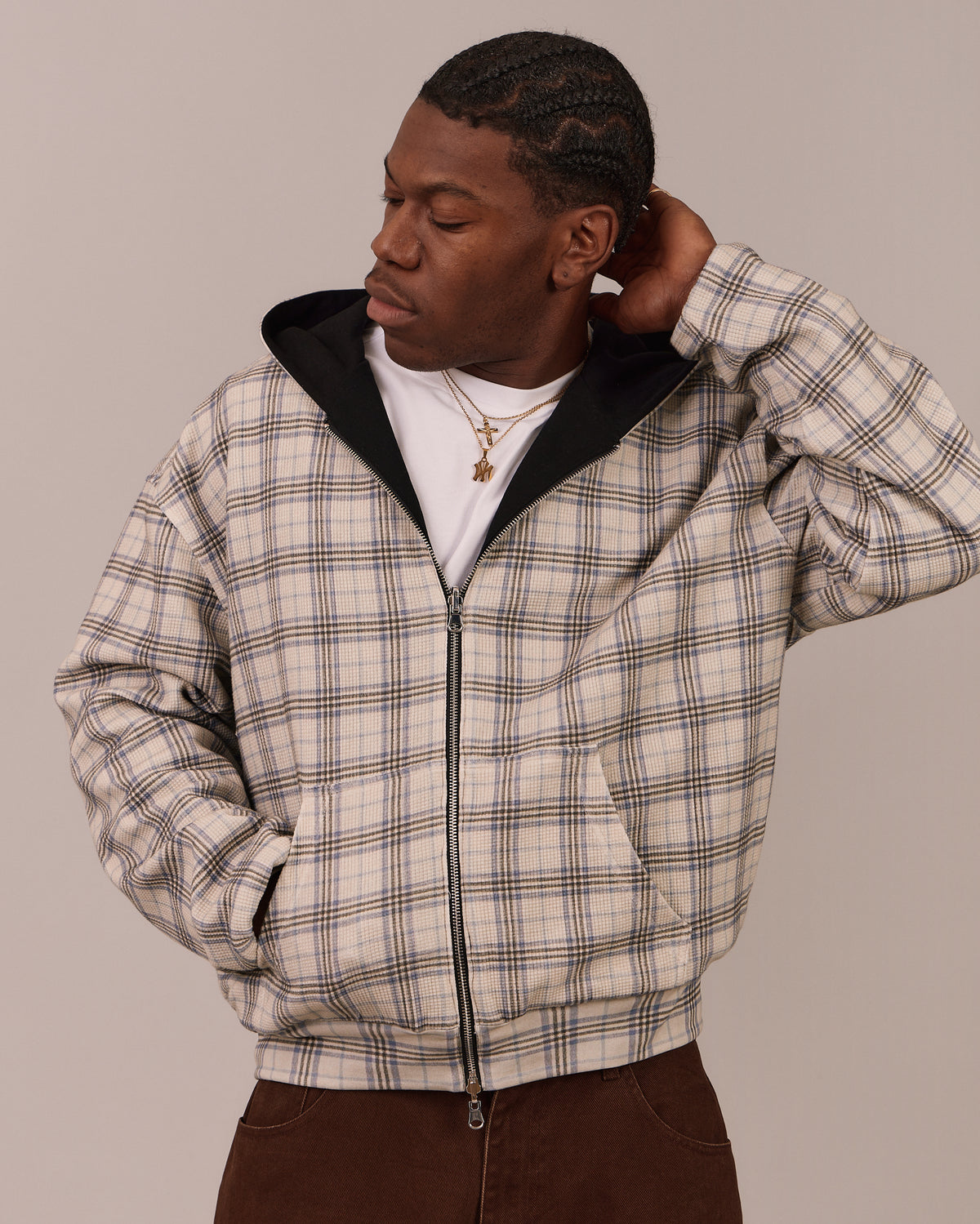 Reversible Zip Hoodie - Black/Check