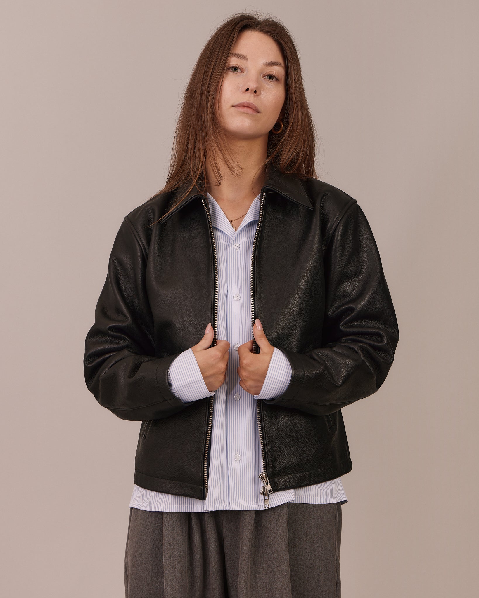 Pebbled Leather Jacket - Black – Avoni Projects