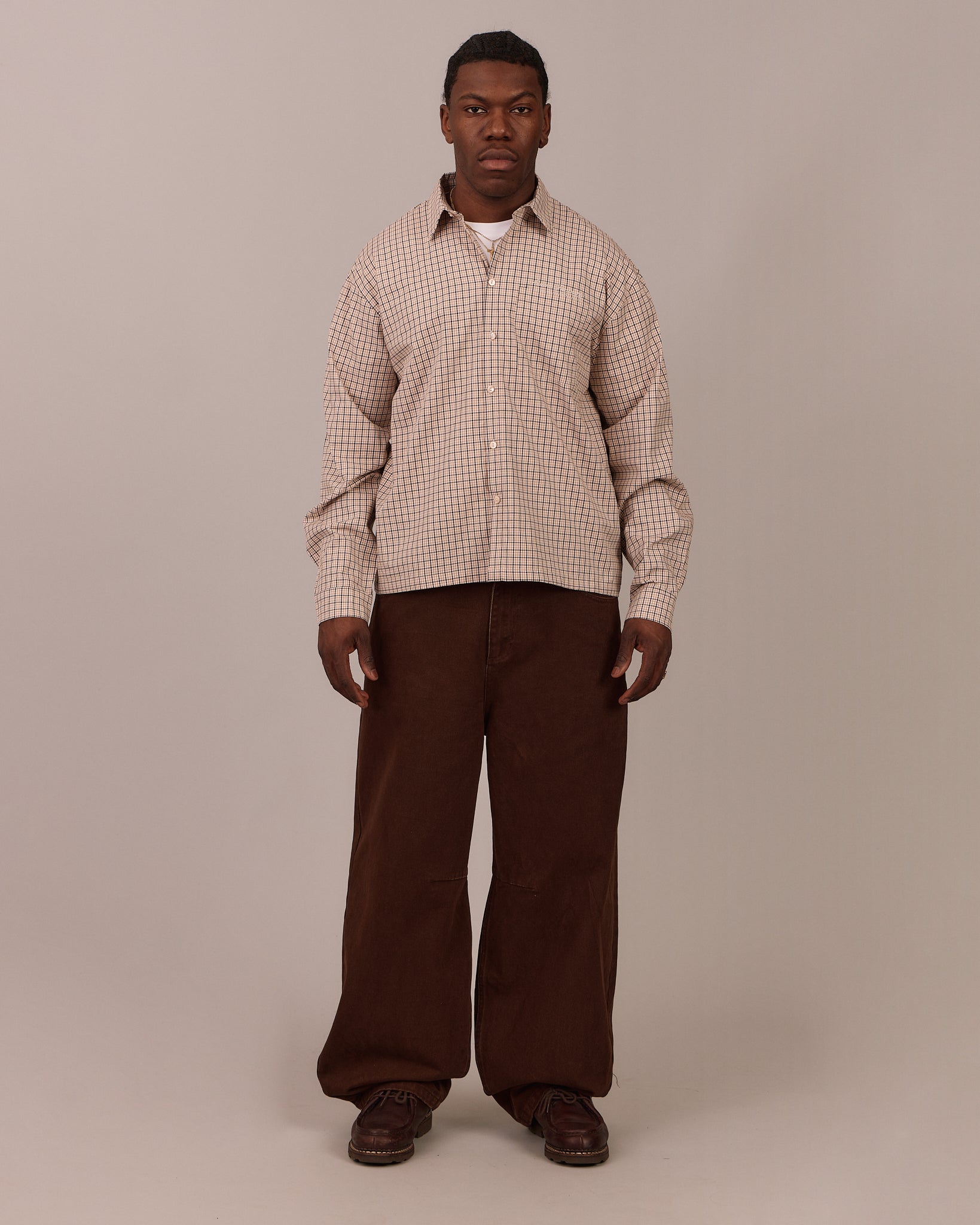 LS Checkered Shirt - Brown – Avoni Projects