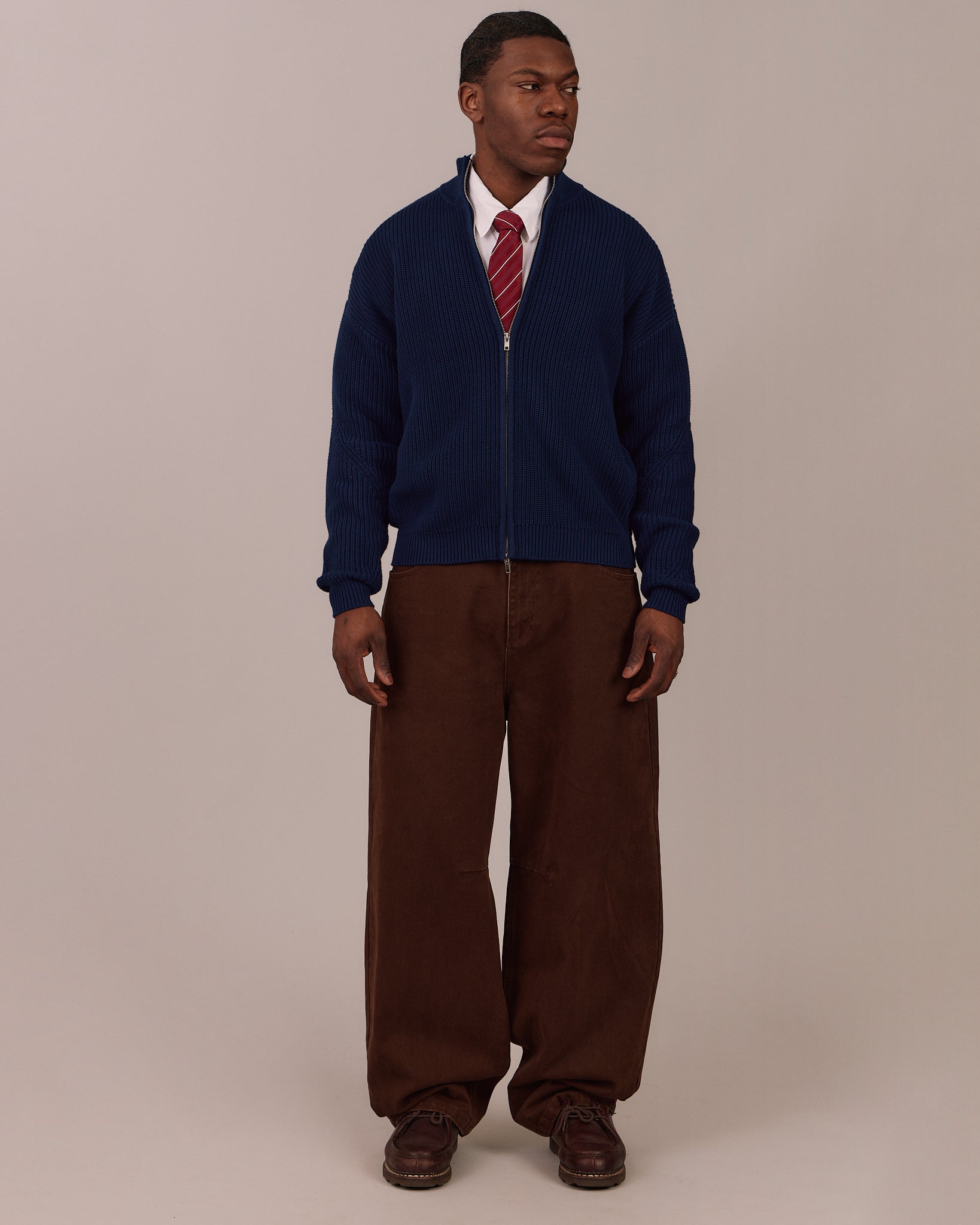 Fisherman Zip Cardigan Knit - Navy