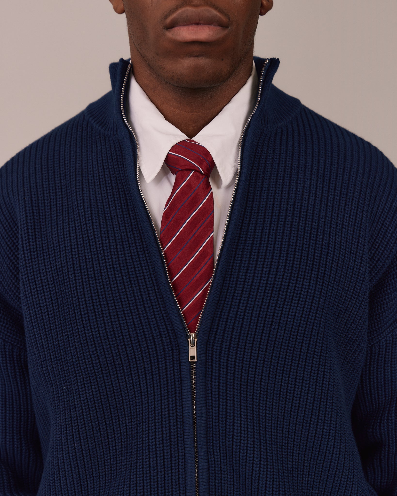 Fisherman Zip Cardigan Knit - Navy