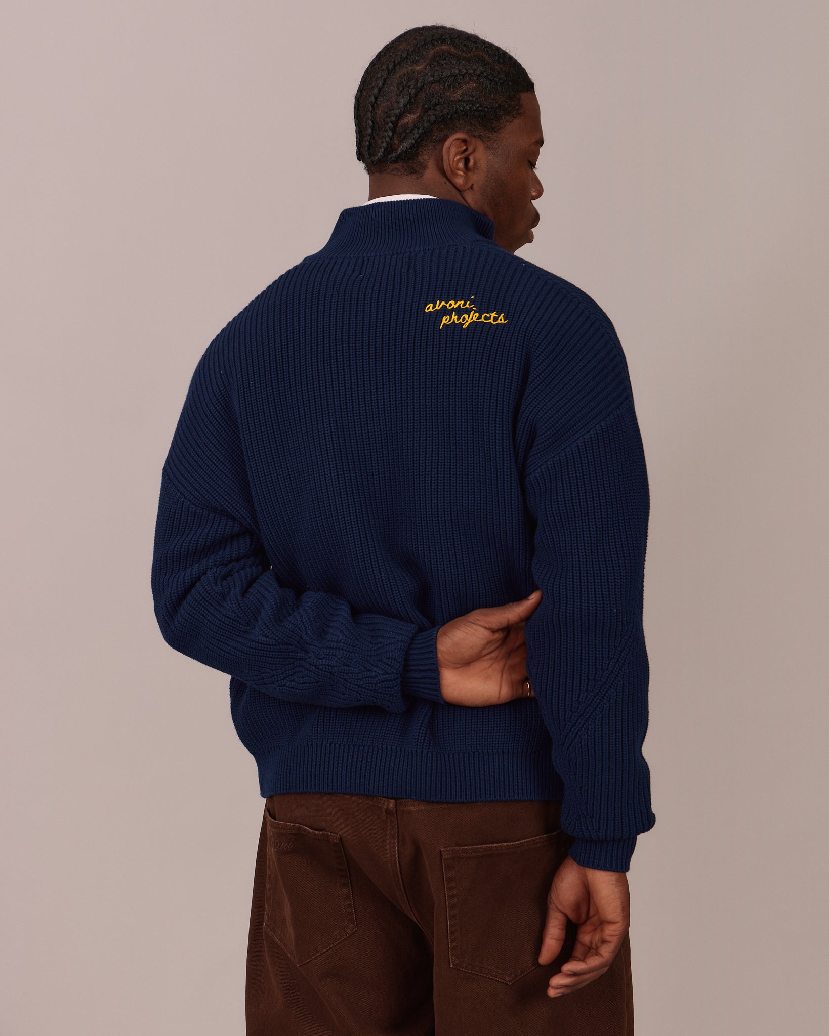Fisherman Zip Cardigan Knit - Navy