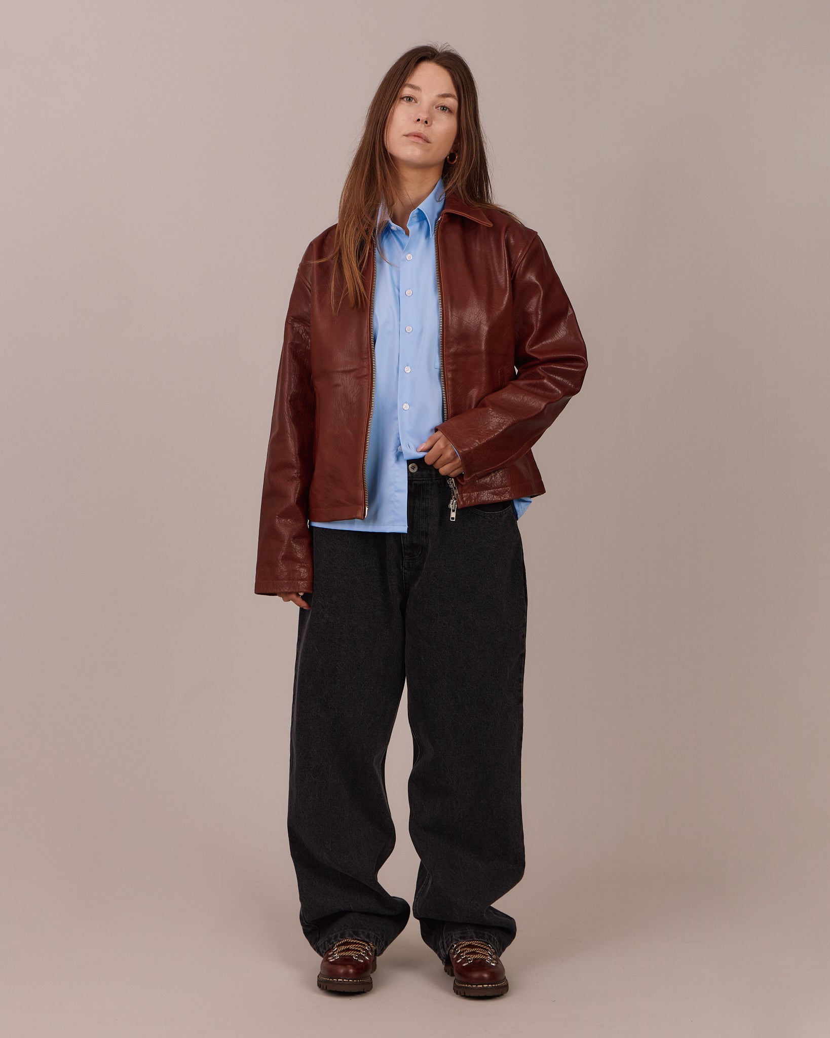 High Gloss Leather Jacket - Cognac