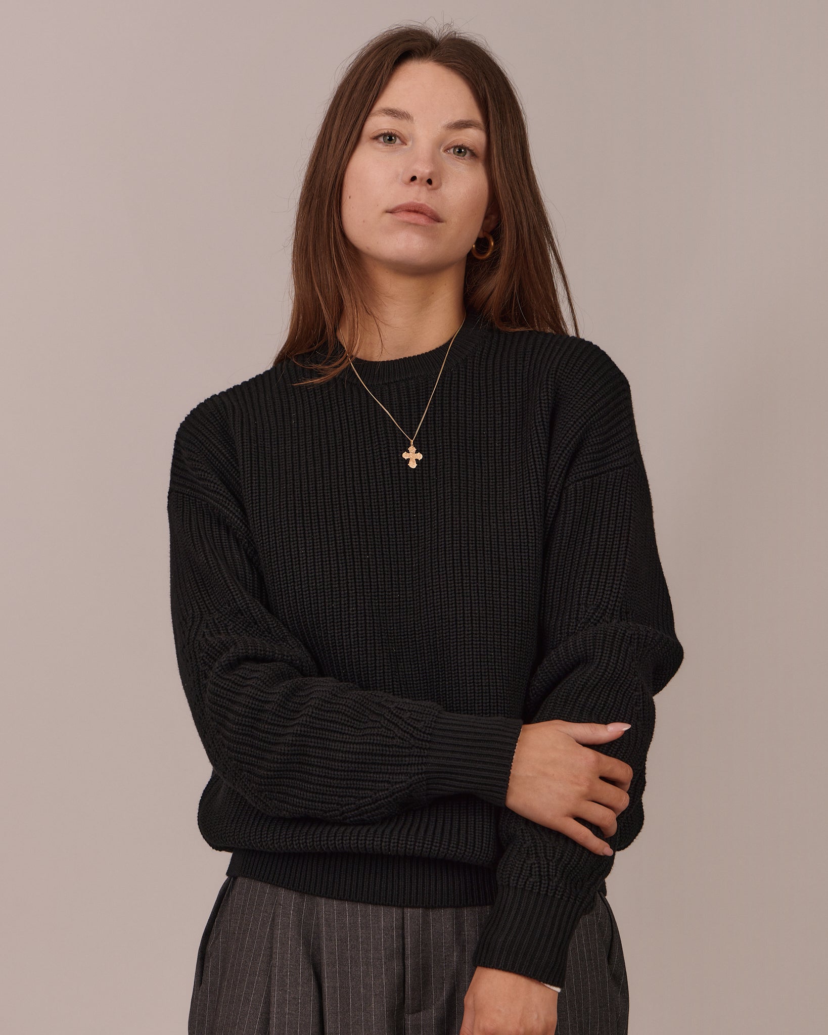 Fisherman O Neck Knit - Black