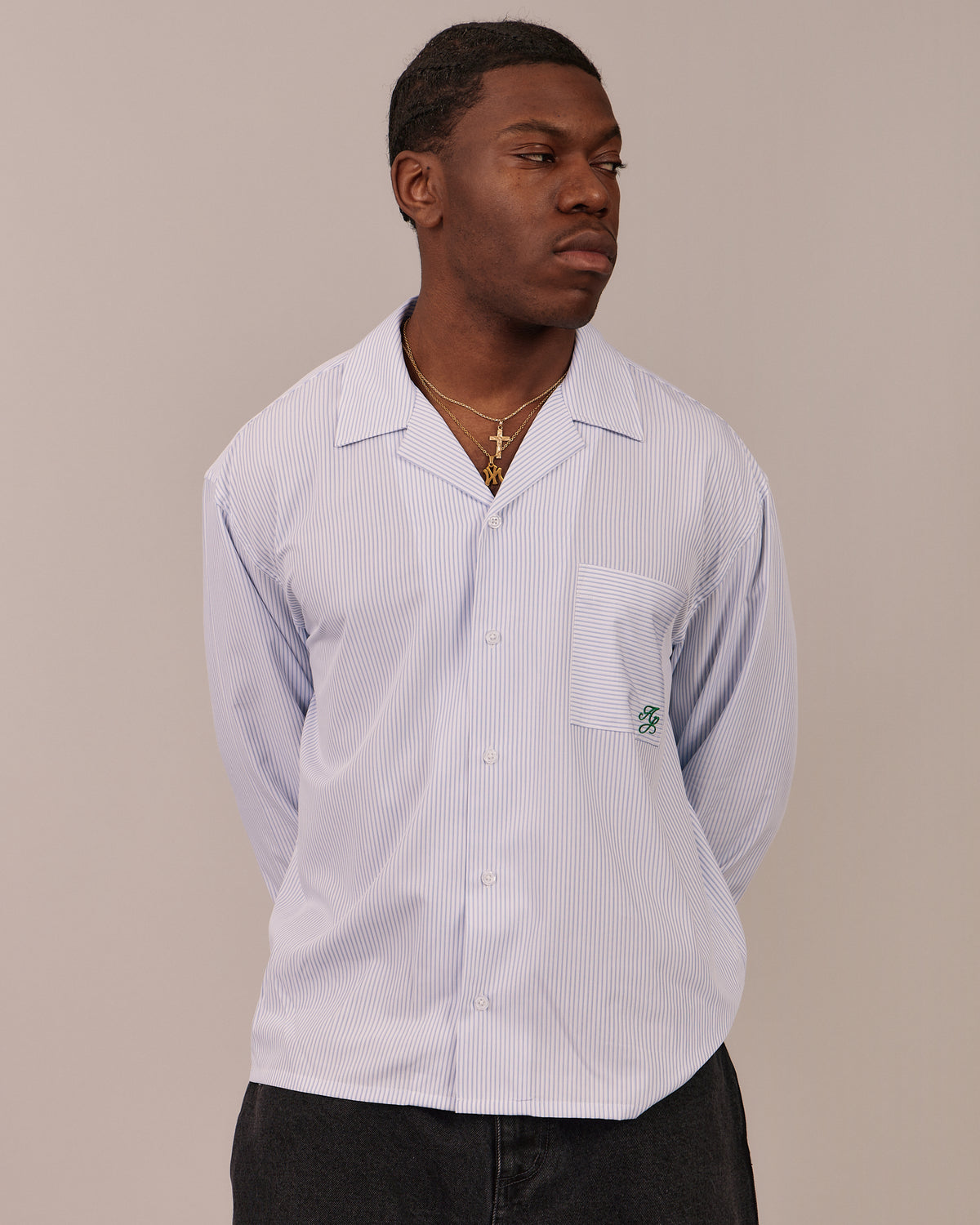 LS Bamboo Striped Shirt - Blue/White