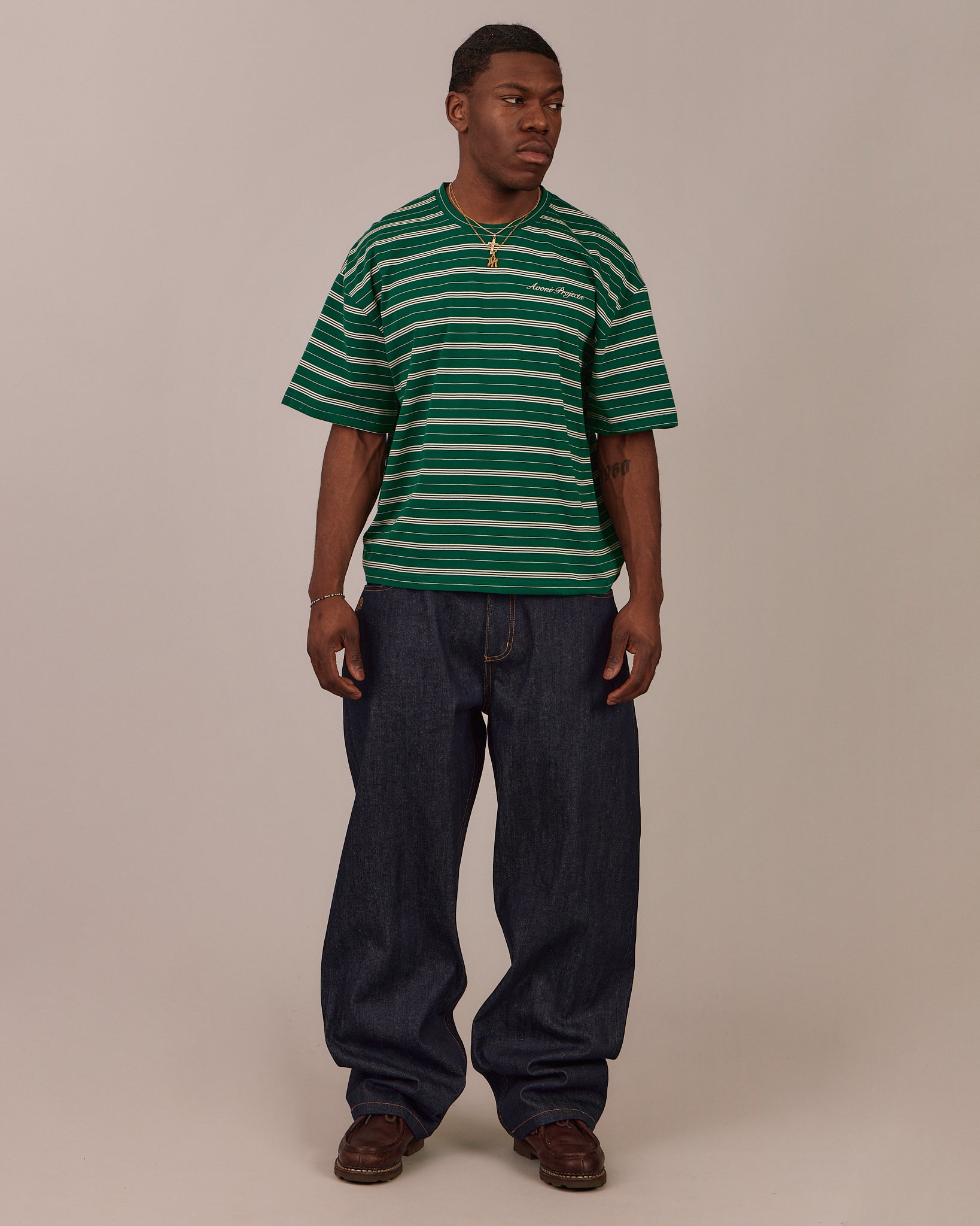 Boxy SS Tee - Green Stripe