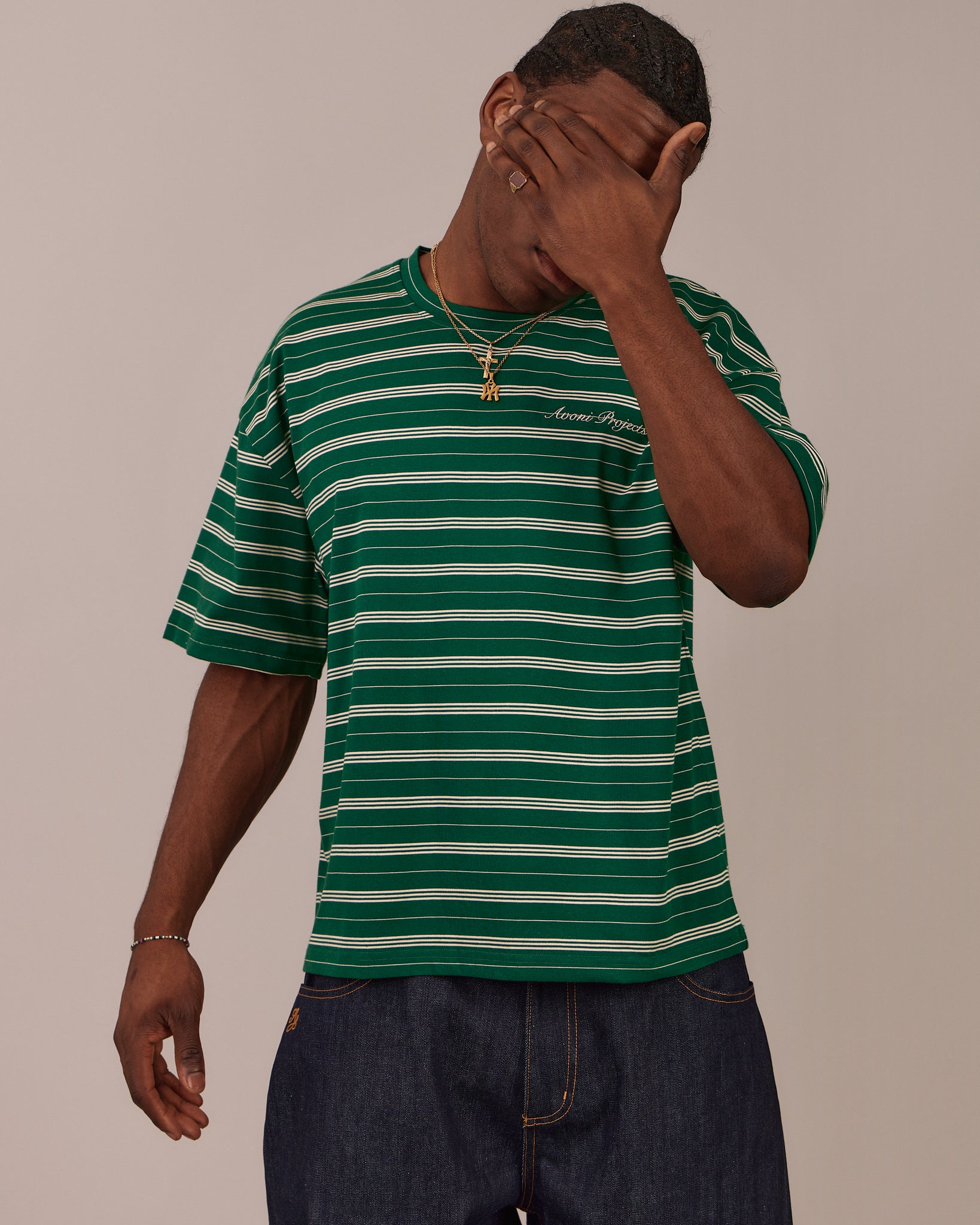 Boxy SS Tee - Green Stripe