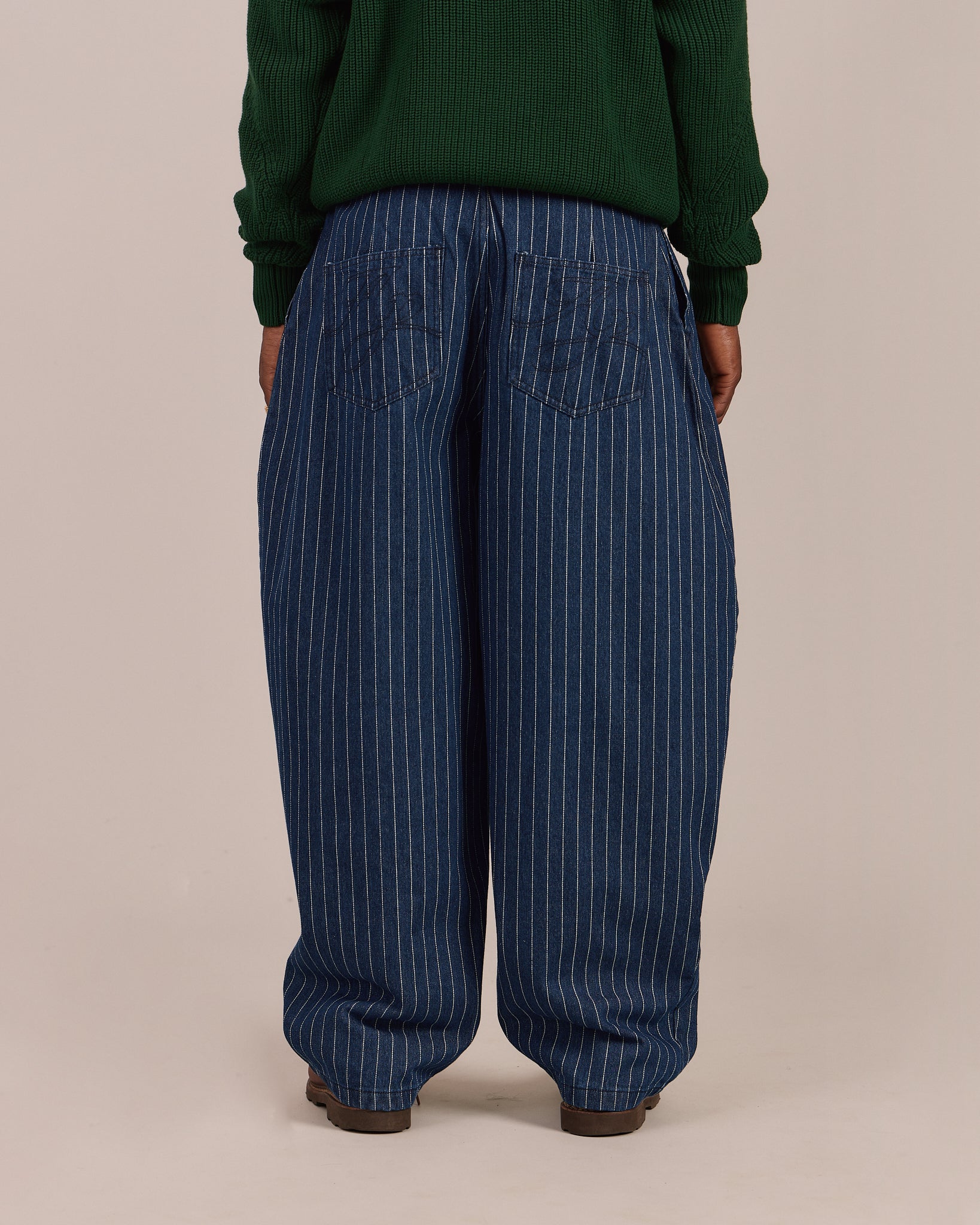 Baggy Pleated Jeans - Stripe