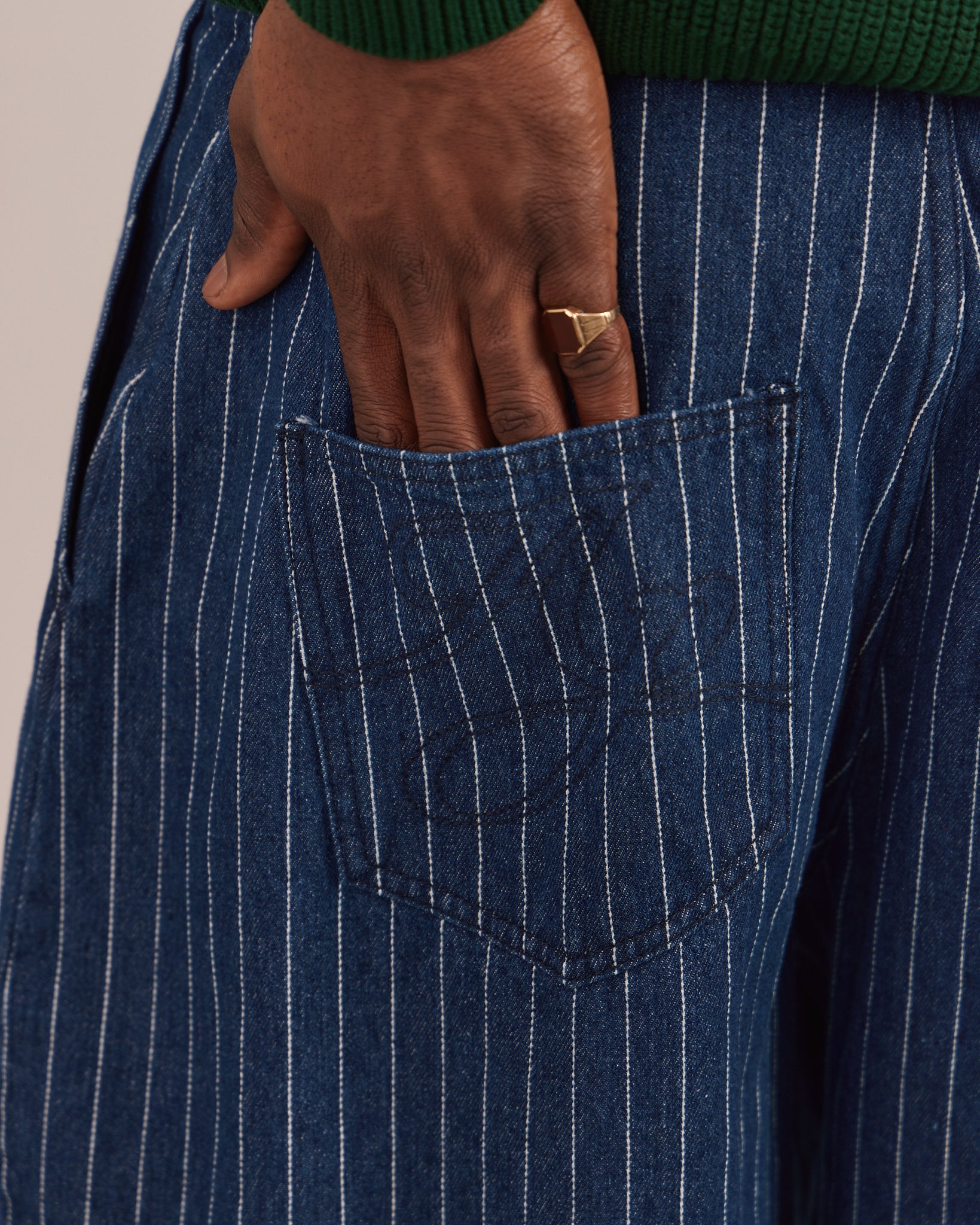 Baggy Pleated Jeans - Stripe