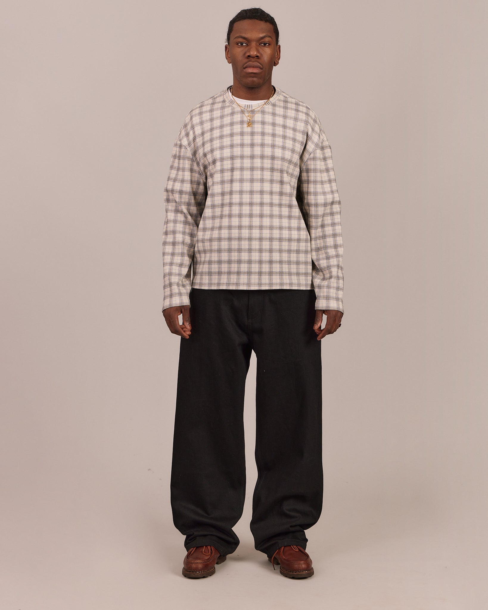 Classic LS Waffle Tee - Blue Check