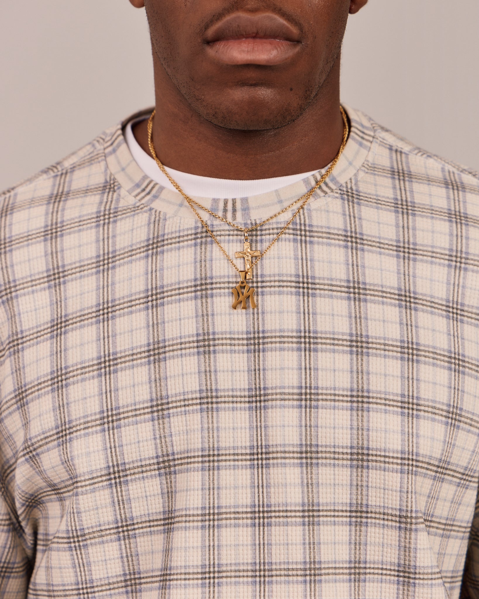 Classic LS Waffle Tee - Blue Check
