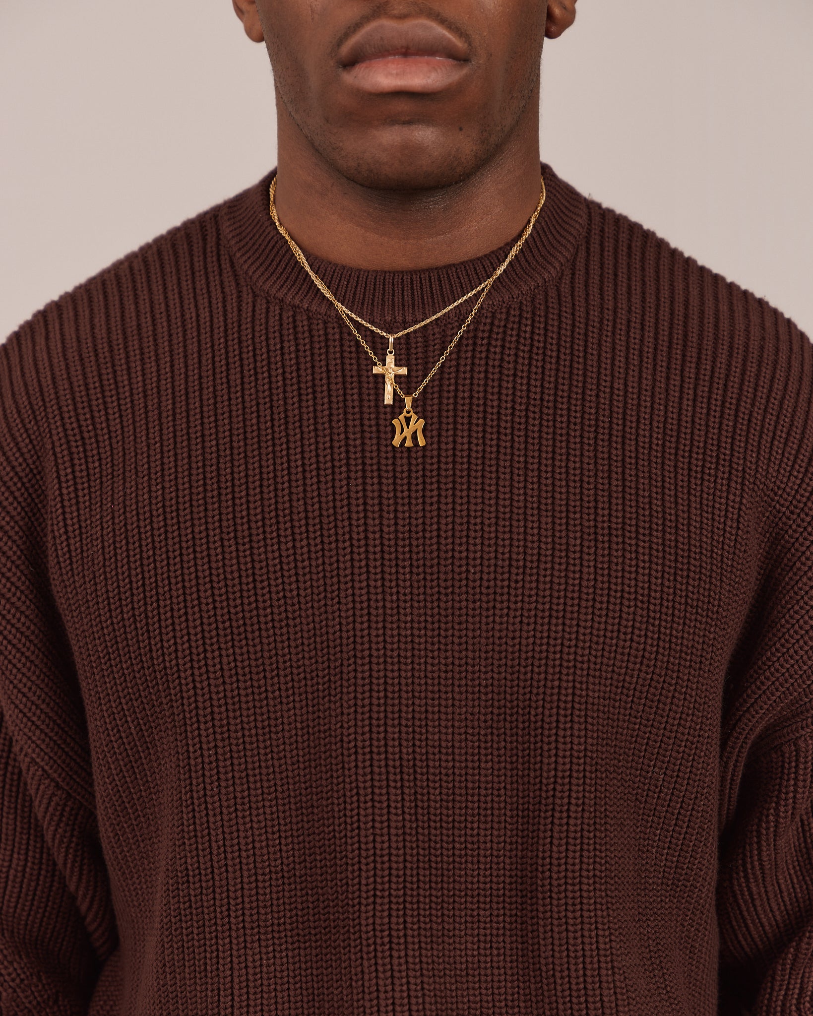 Fisherman O Neck Knit - Dark Brown