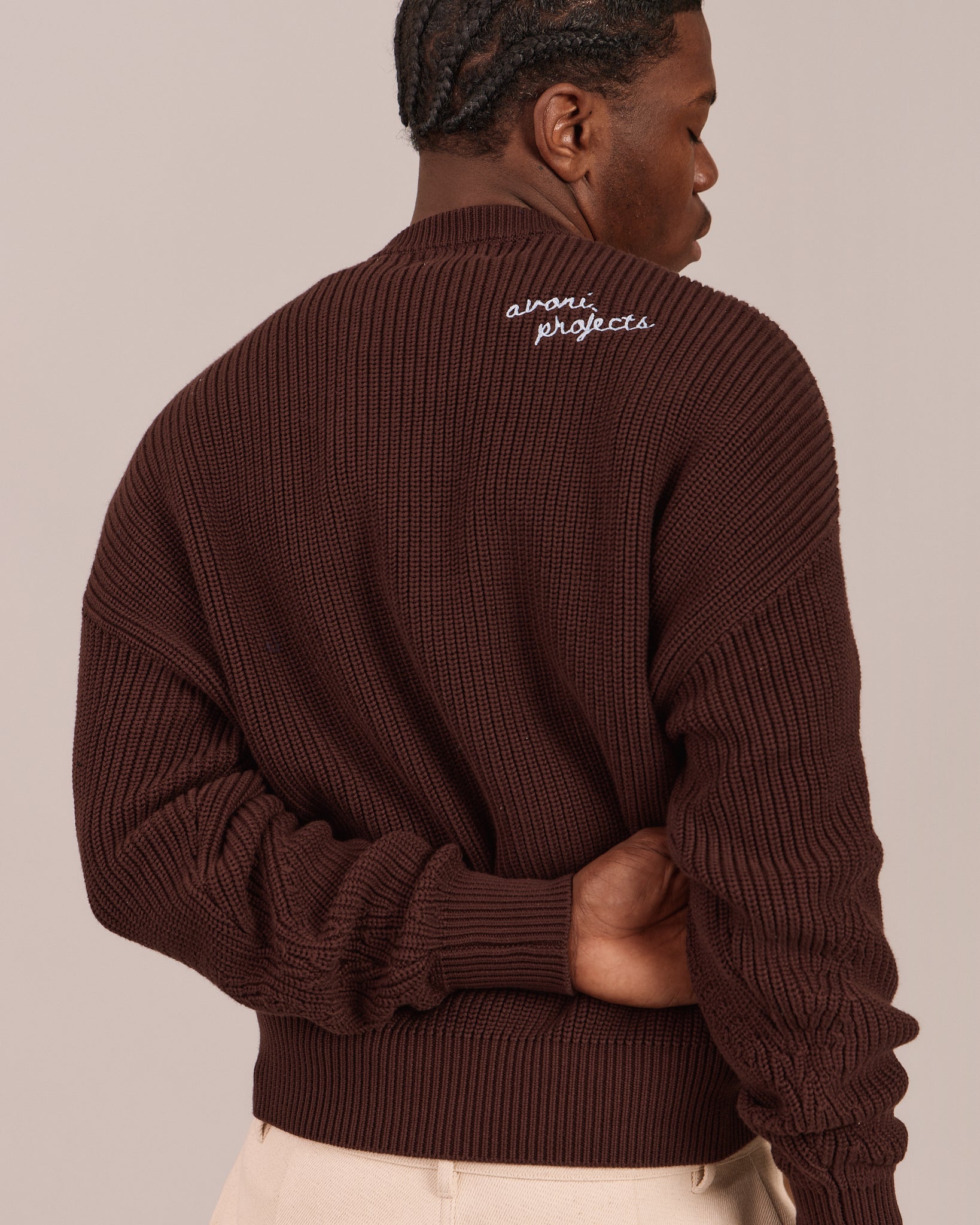 Fisherman O Neck Knit - Dark Brown