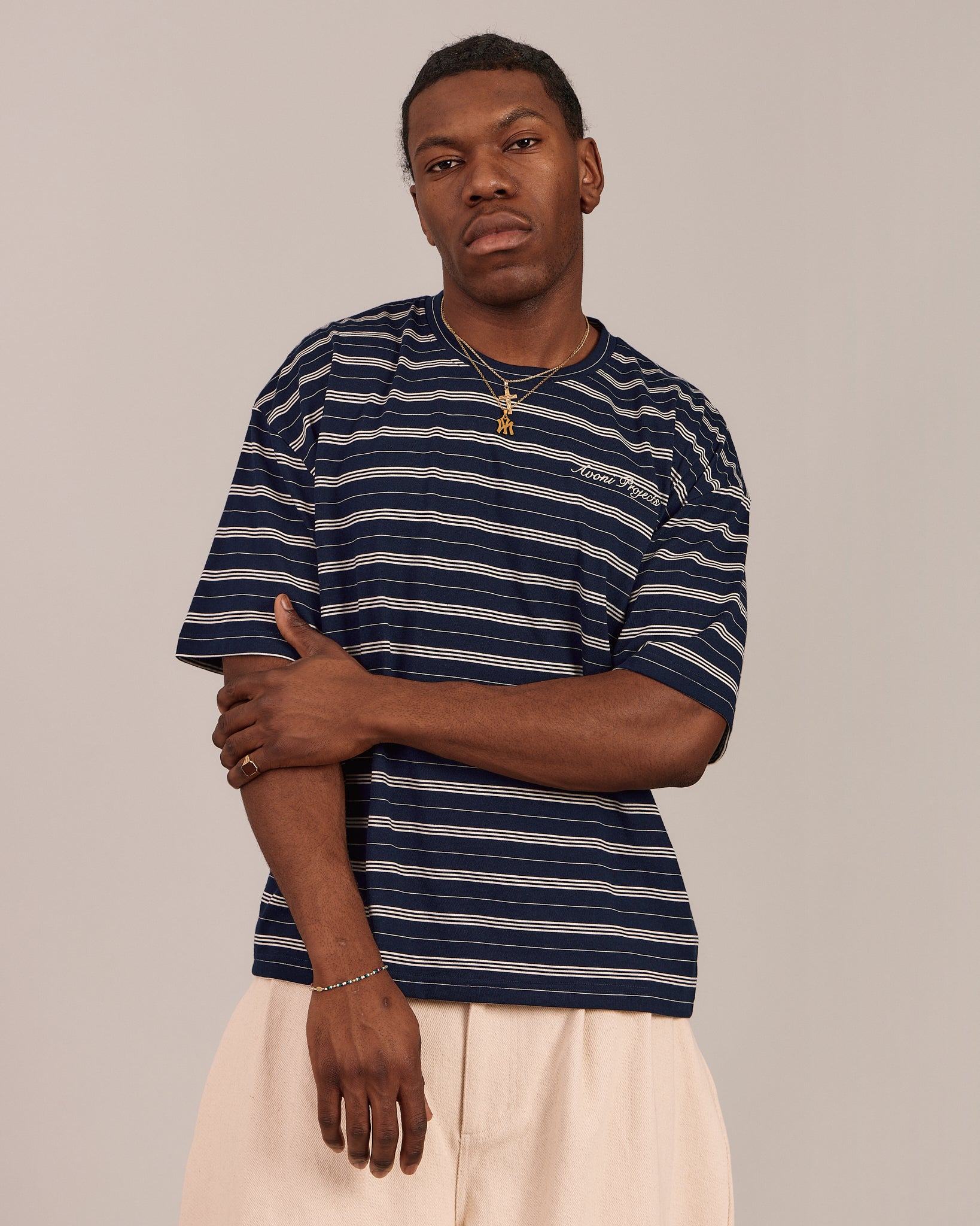 Boxy SS Tee - Navy Stripe