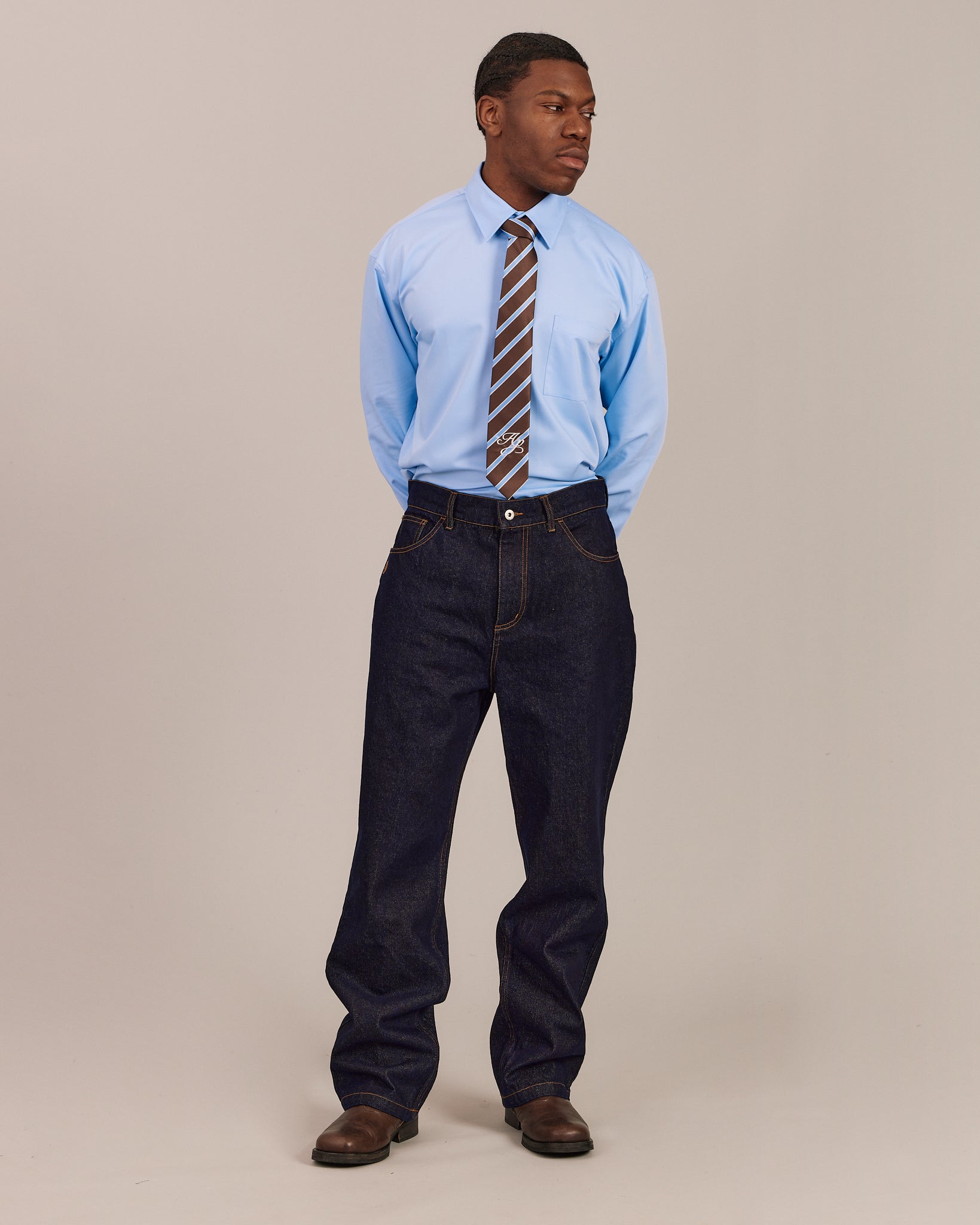 Tie - Brown w. Blue Stripes